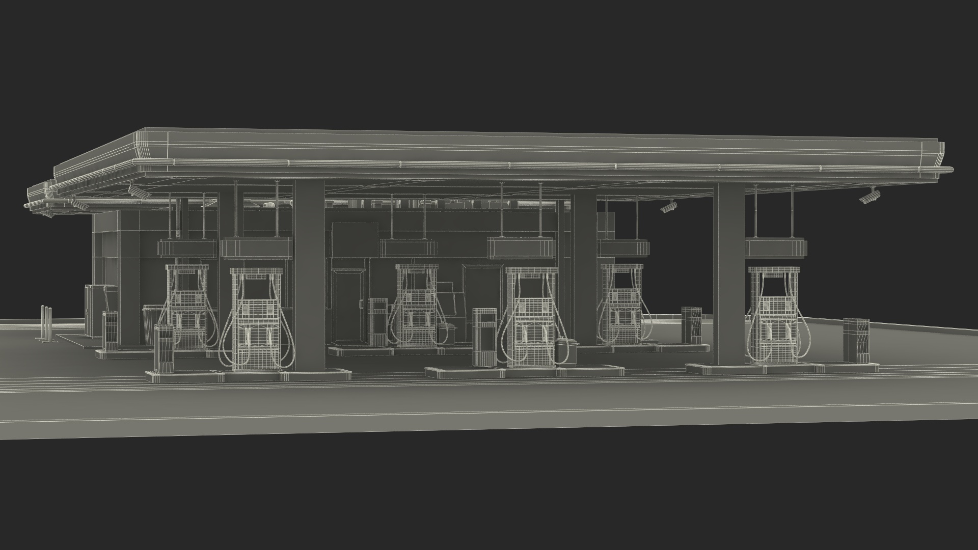 Large Gas Station Blue 3D
