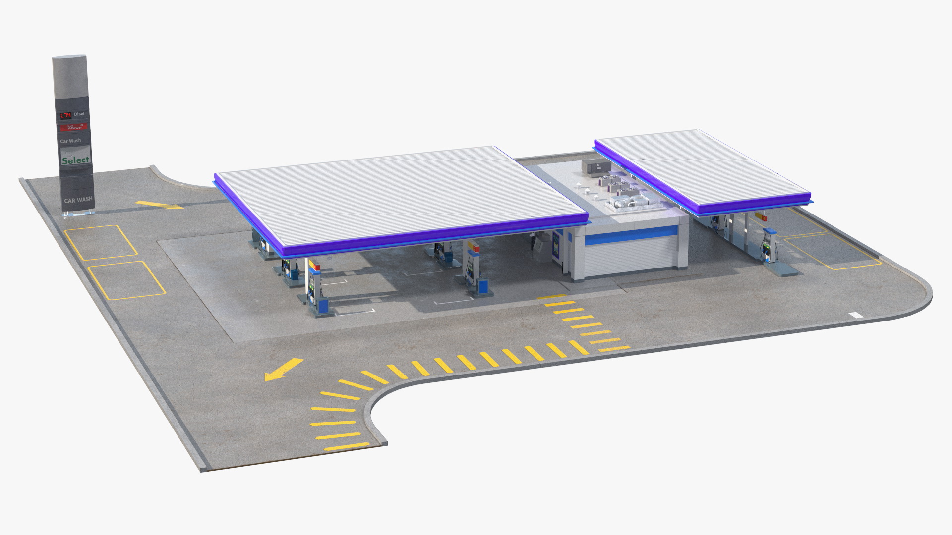 Large Gas Station Blue 3D