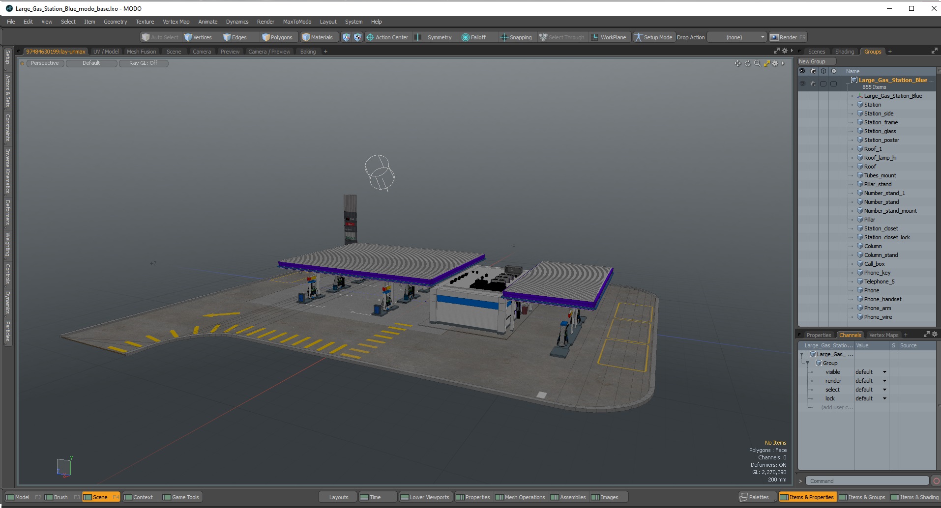 Large Gas Station Blue 3D