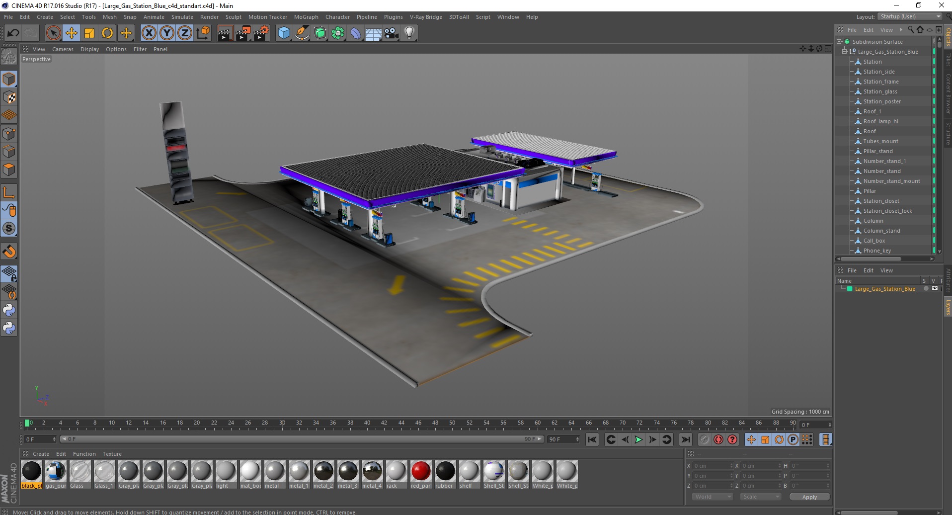 Large Gas Station Blue 3D