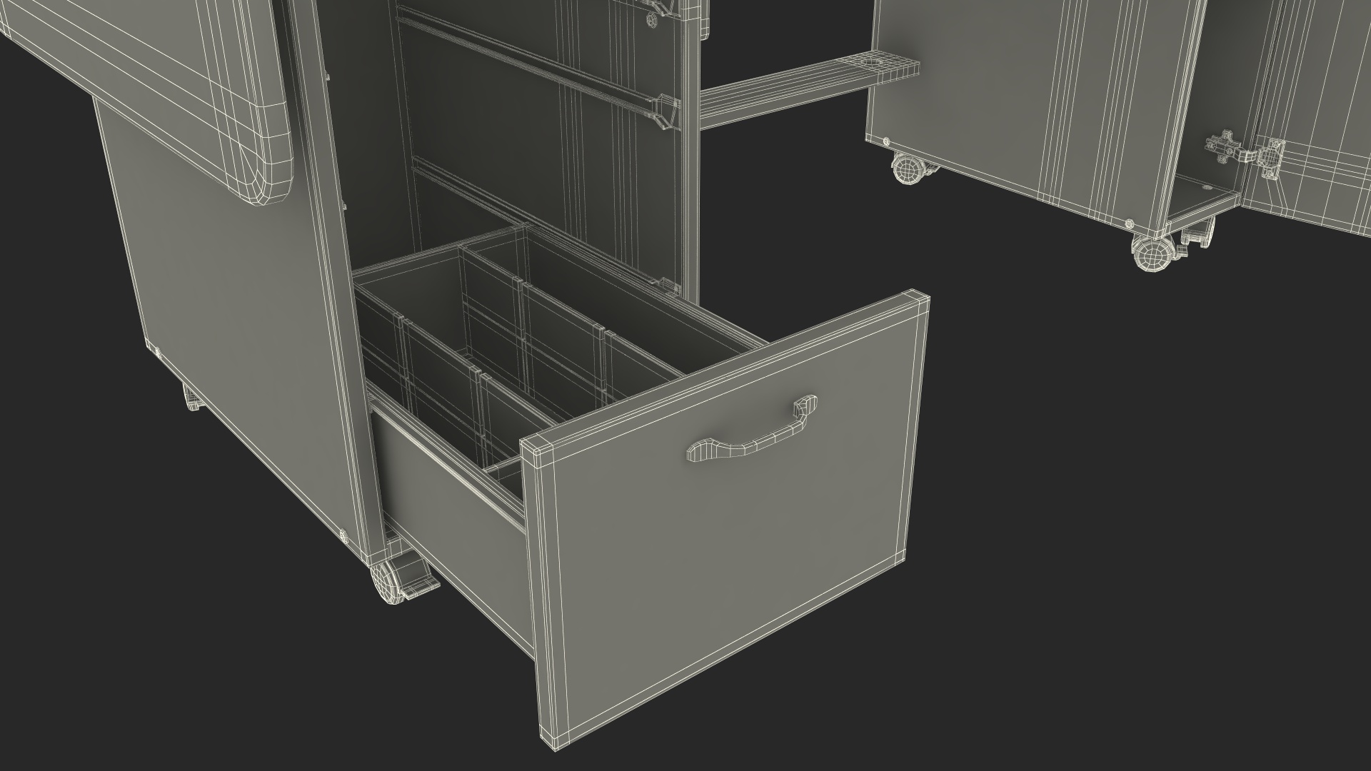 3D Singer Sewing Machine on White Table Cabinet Rigged