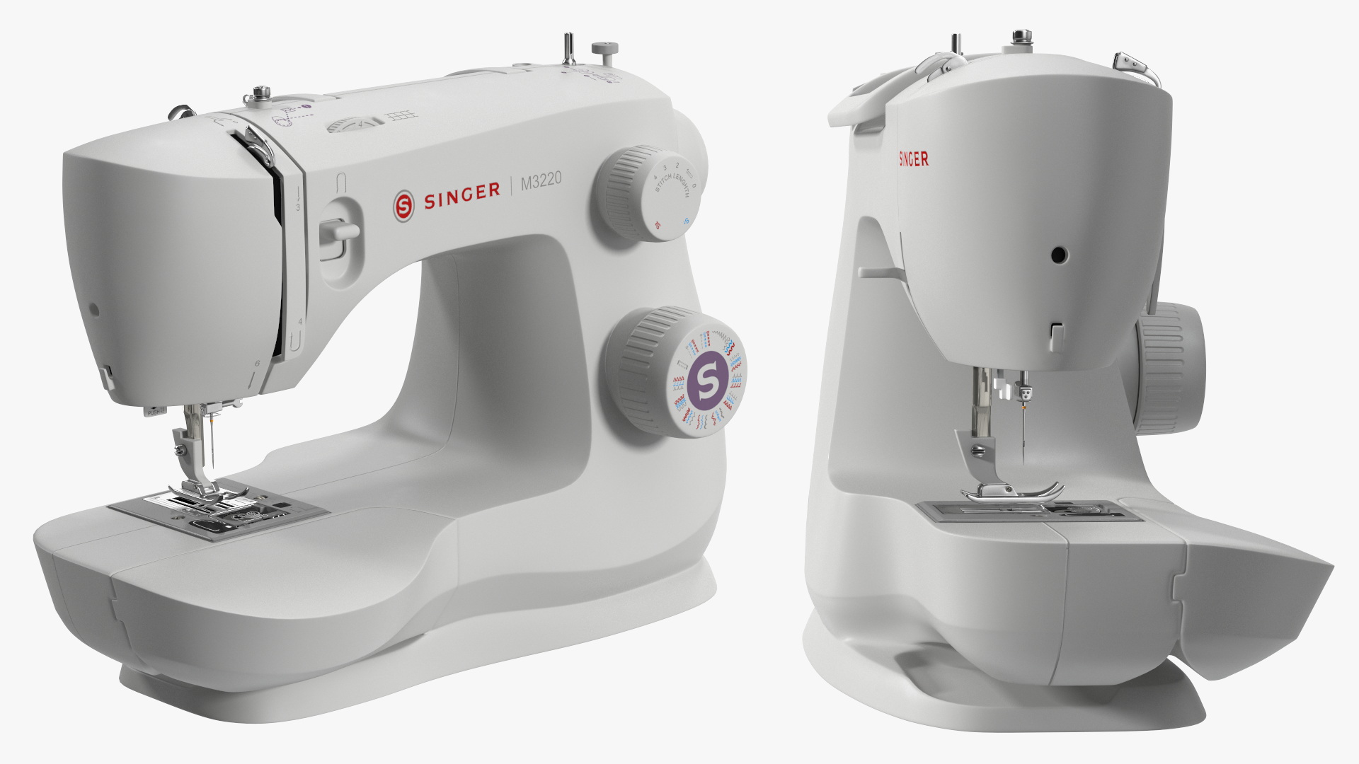 3D Singer Sewing Machine on White Table Cabinet Rigged