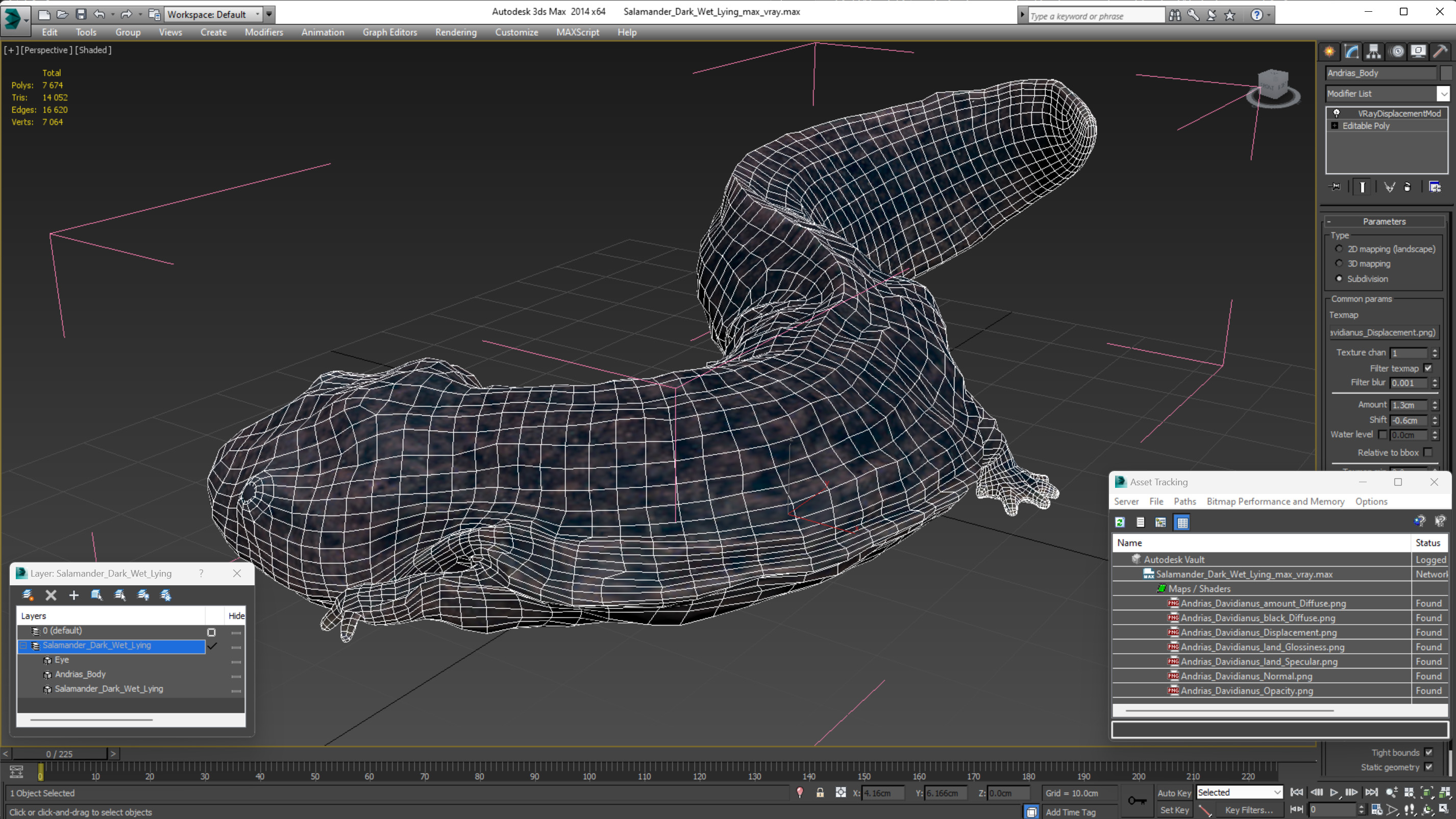 3D model Salamander Dark Wet Lying
