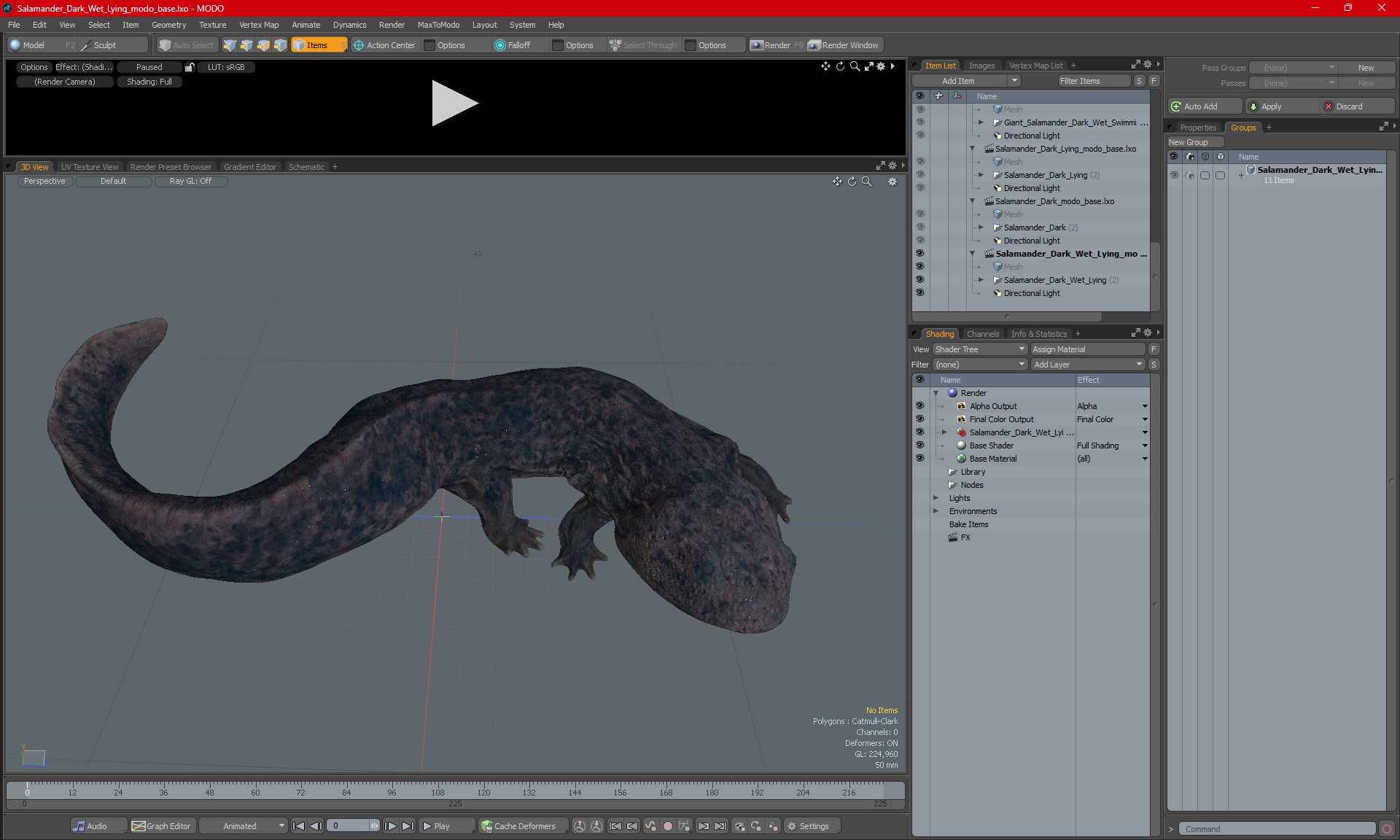 3D model Salamander Dark Wet Lying