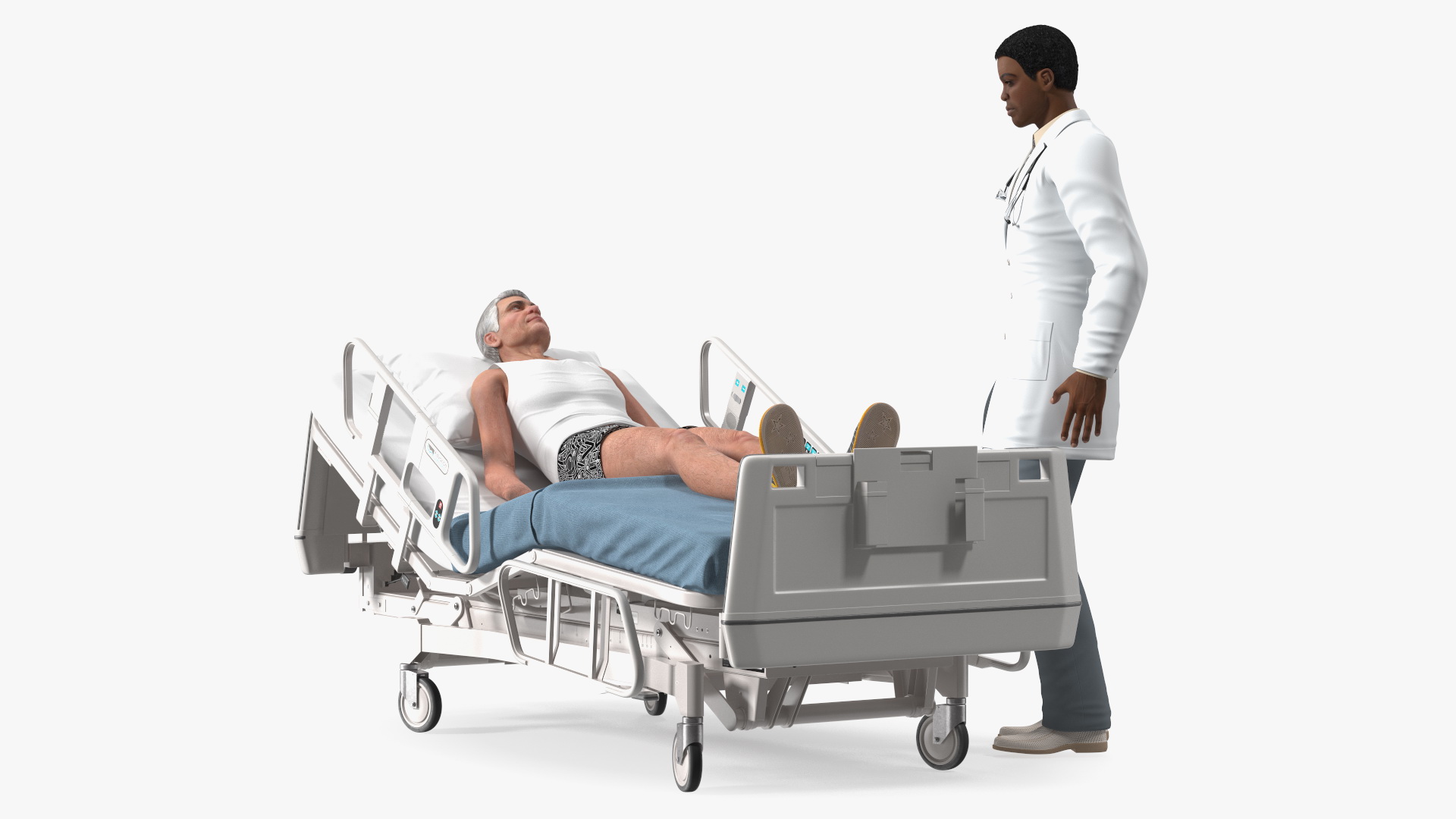 3D Patient on Hospital Bed 2 and Doctor Rigged model