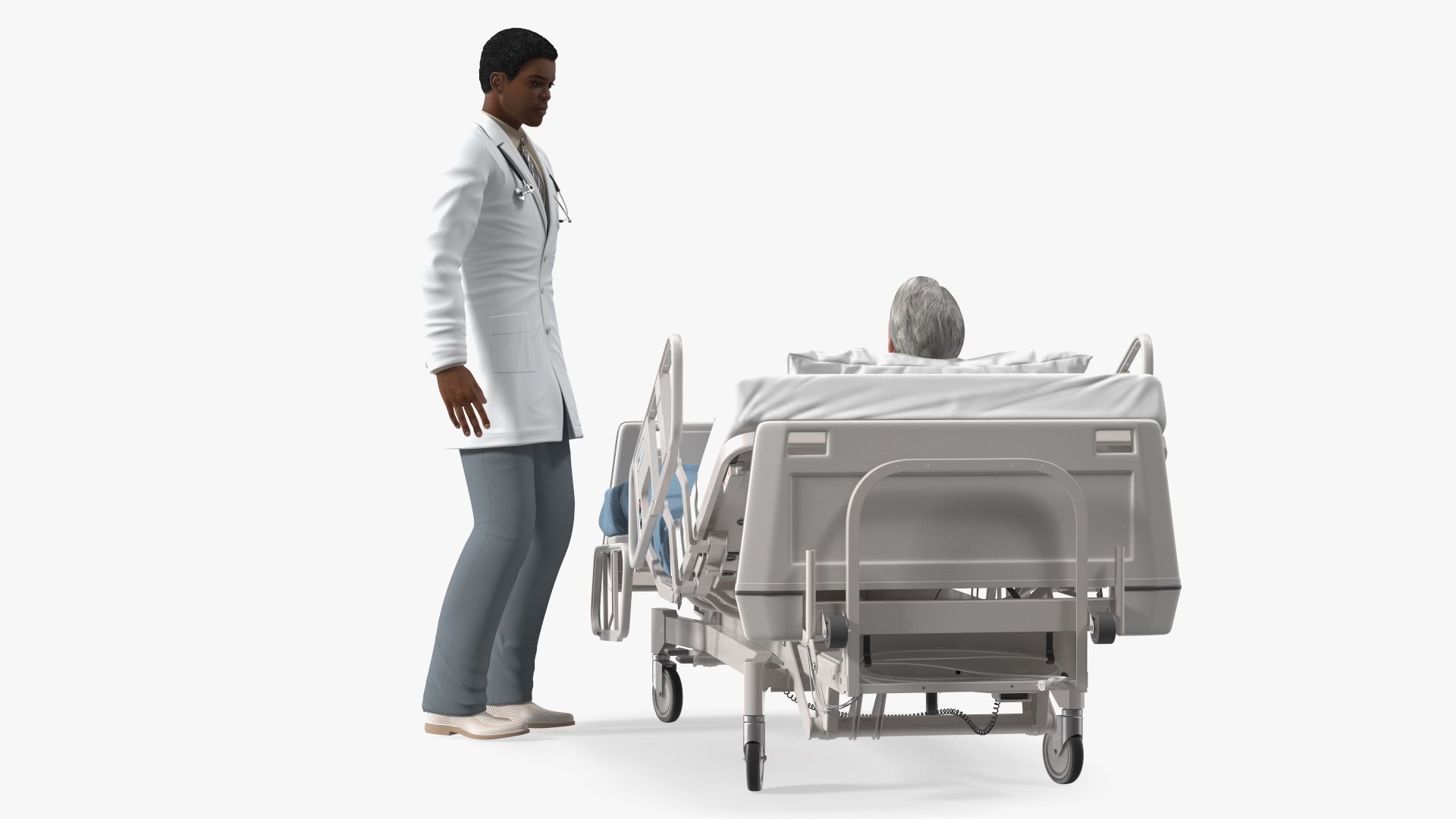 3D Patient on Hospital Bed 2 and Doctor Rigged model