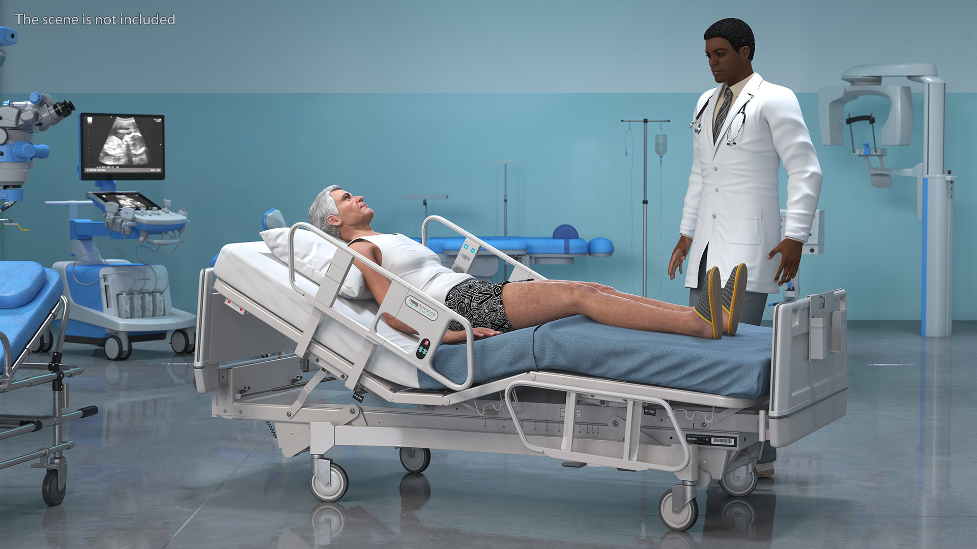 3D Patient on Hospital Bed 2 and Doctor Rigged model