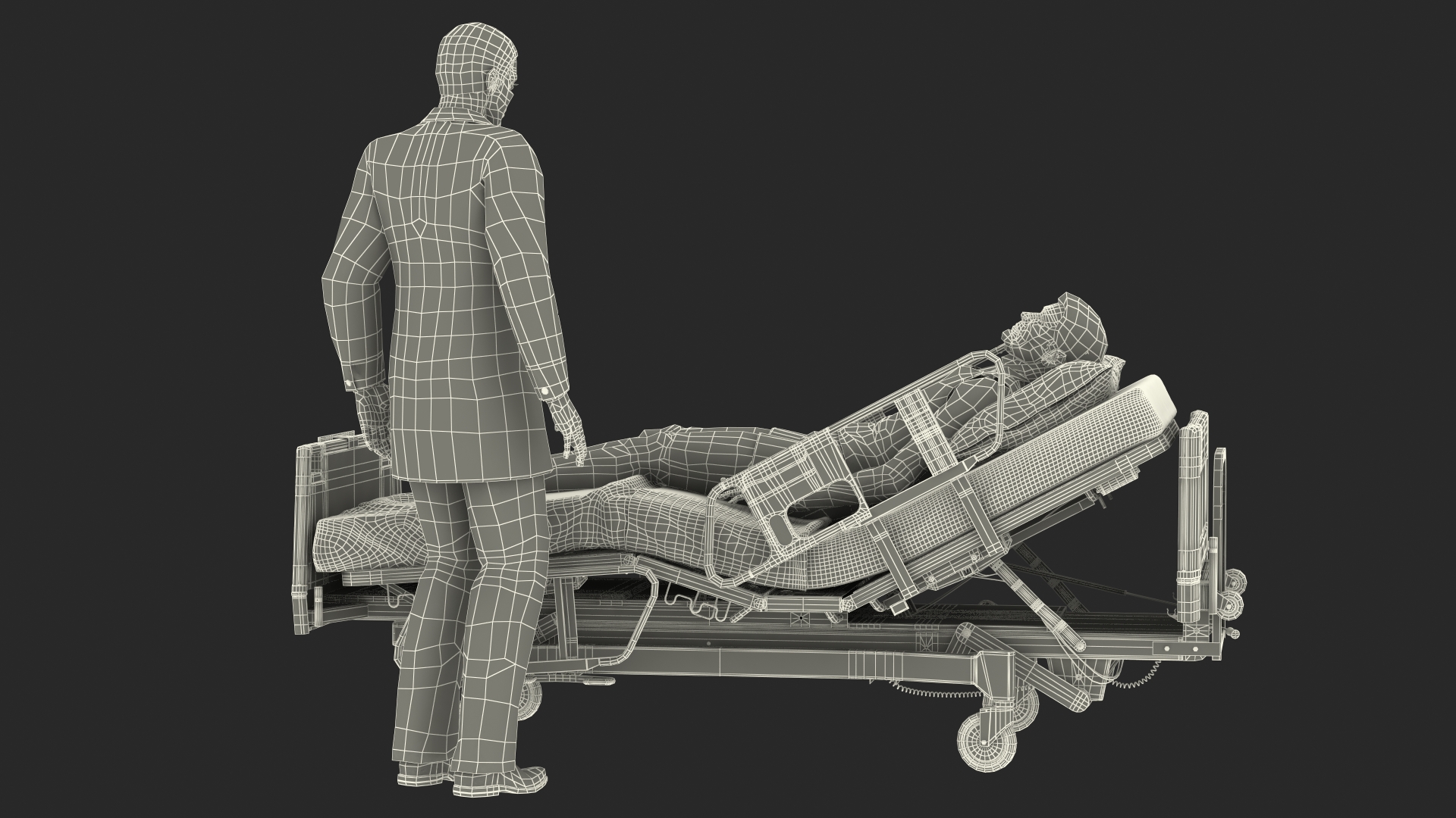 3D Patient on Hospital Bed 2 and Doctor Rigged model