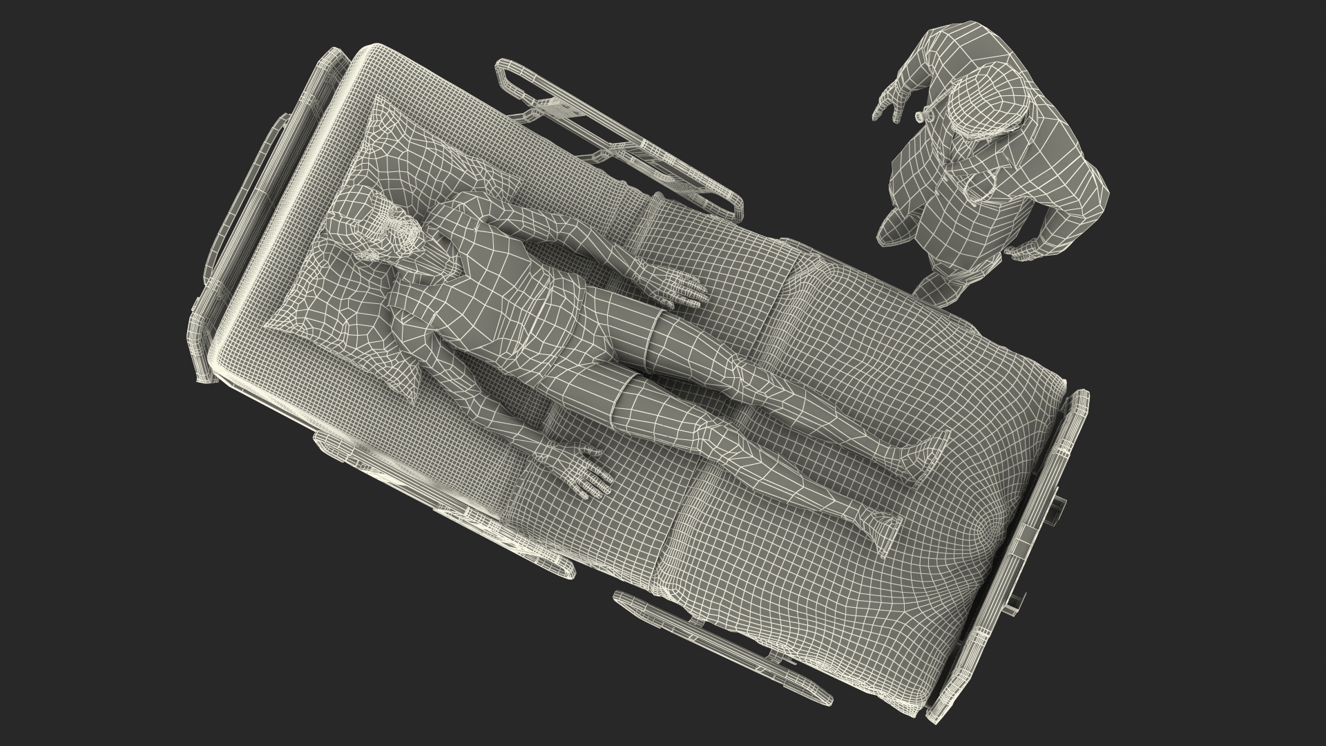 3D Patient on Hospital Bed 2 and Doctor Rigged model