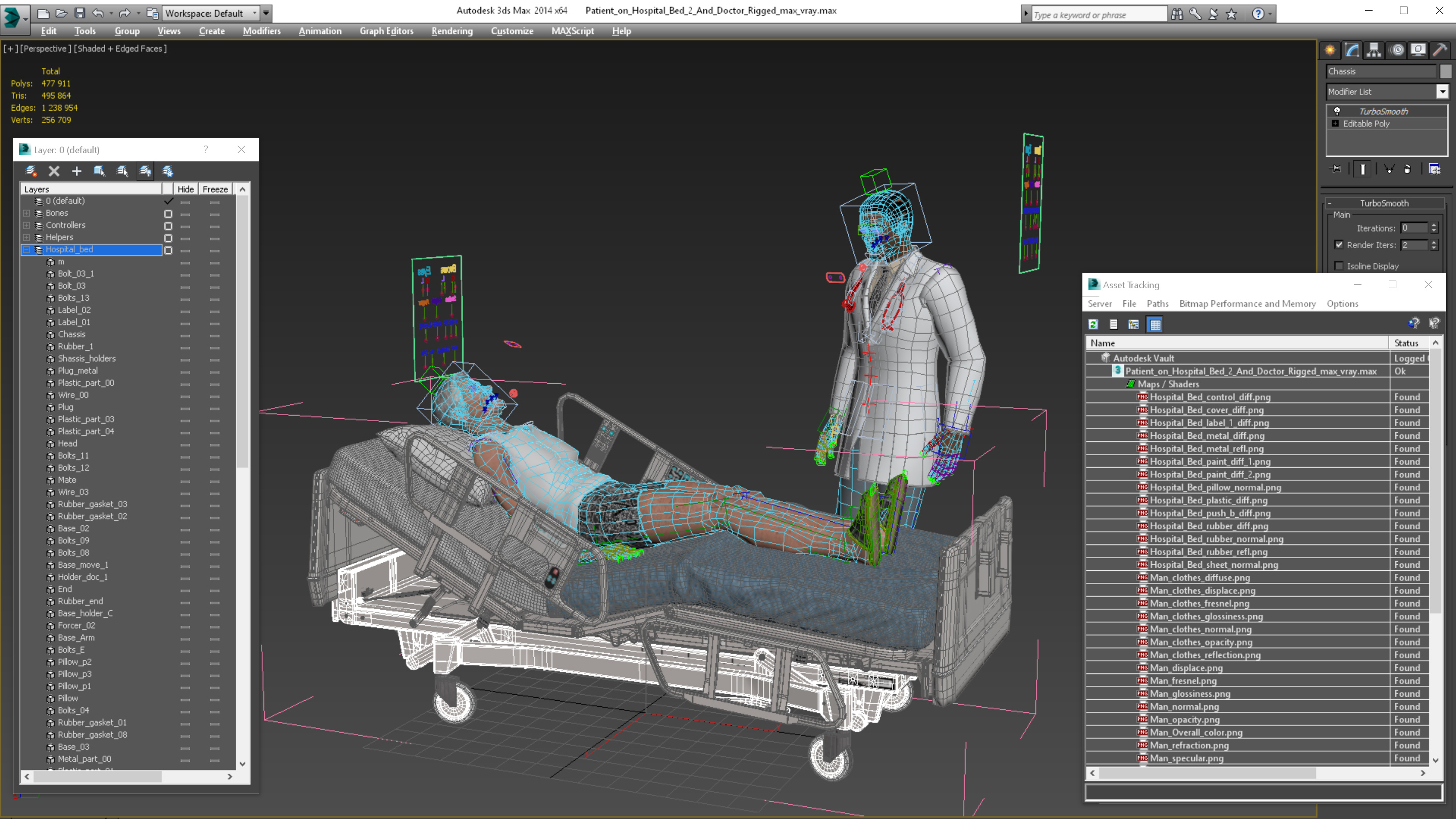 3D Patient on Hospital Bed 2 and Doctor Rigged model