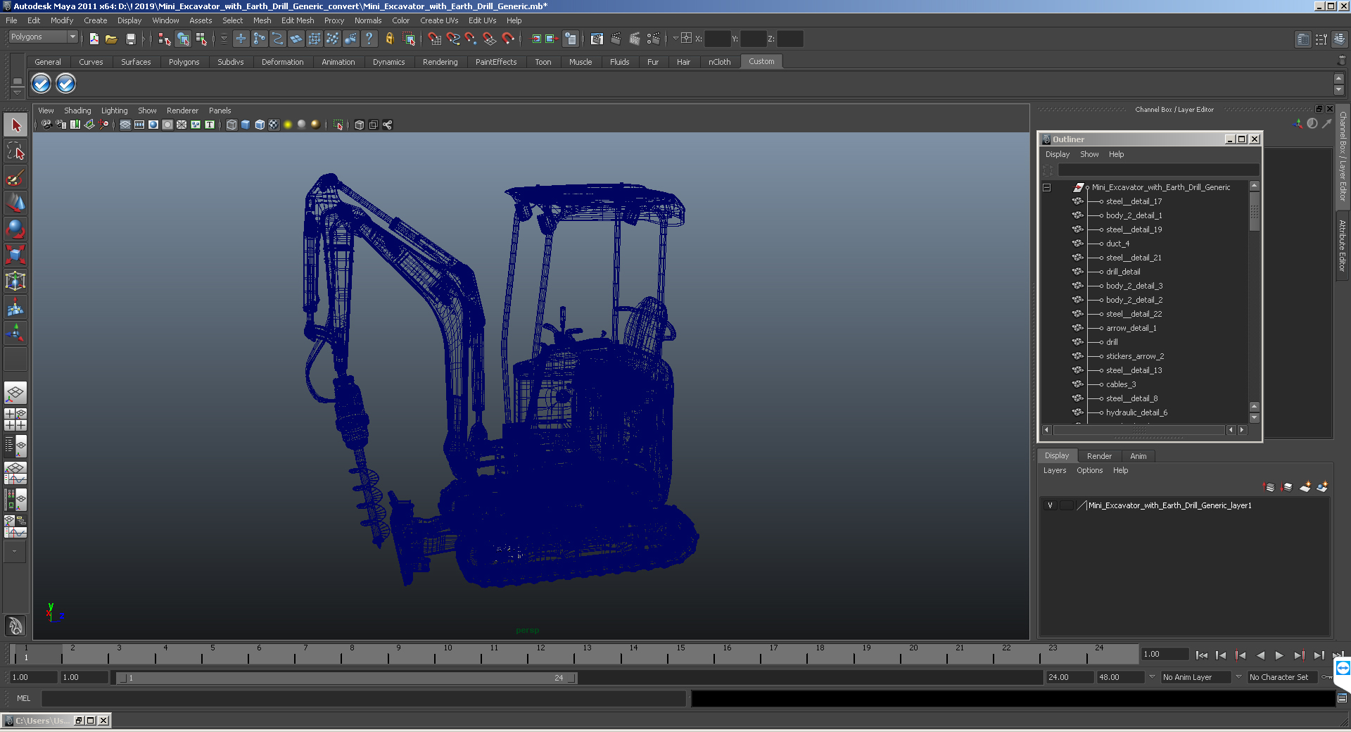Mini Excavator with Earth Drill Generic 3D model