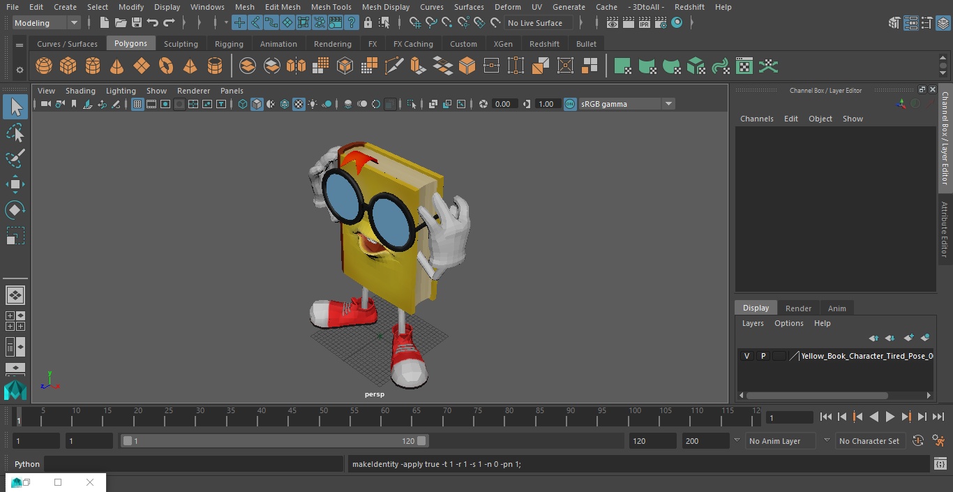 Yellow Book Character Tired Pose 3D