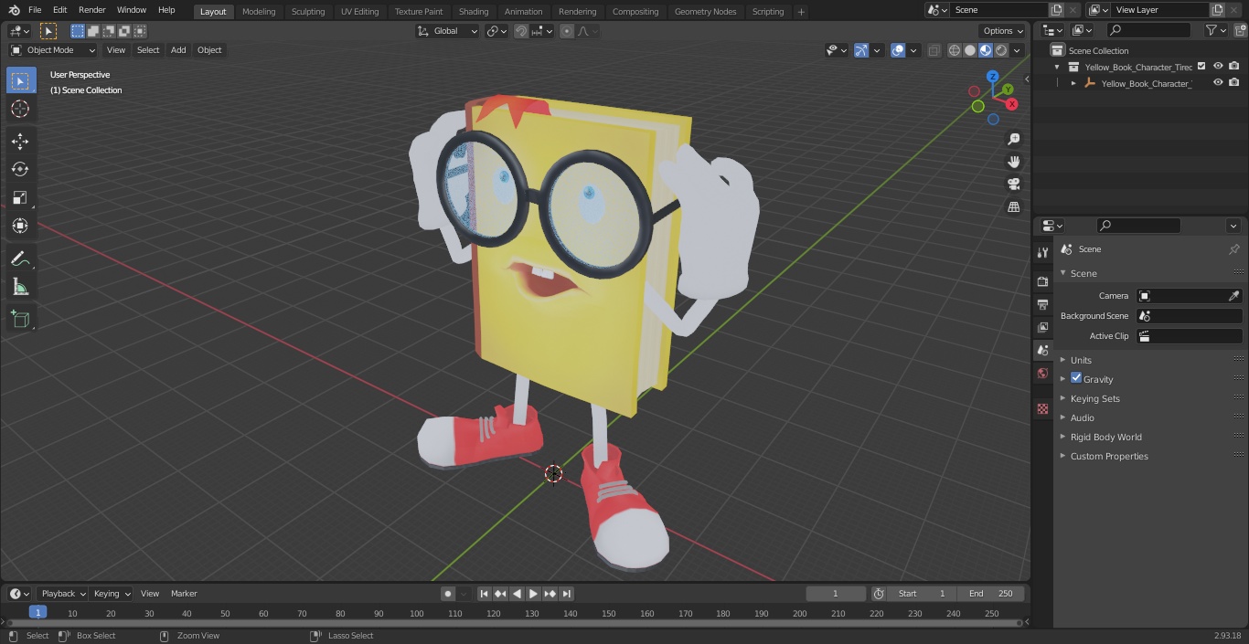 Yellow Book Character Tired Pose 3D