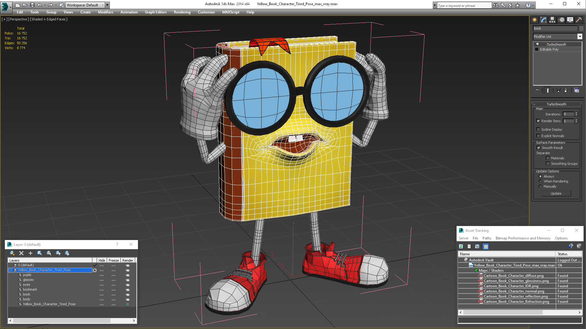Yellow Book Character Tired Pose 3D