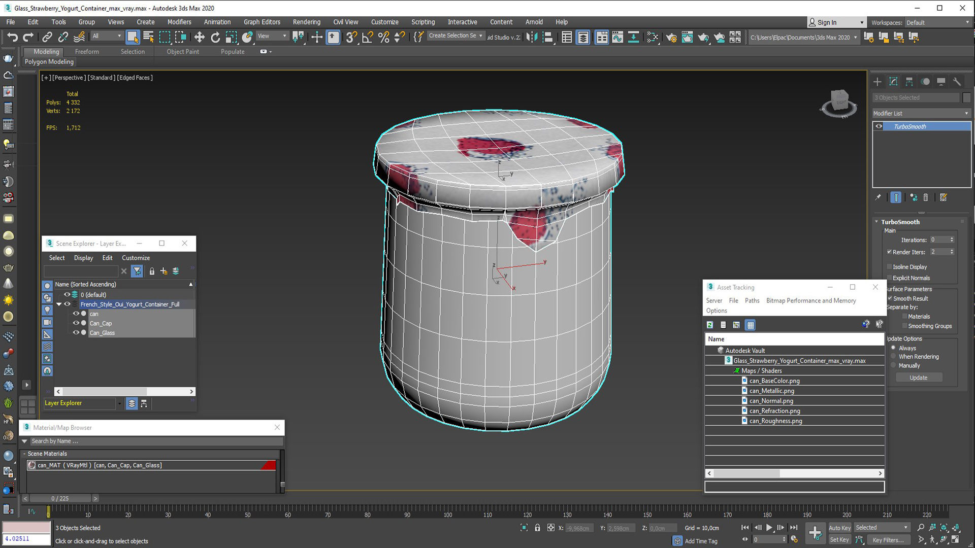 3D Glass Strawberry Yogurt Container model