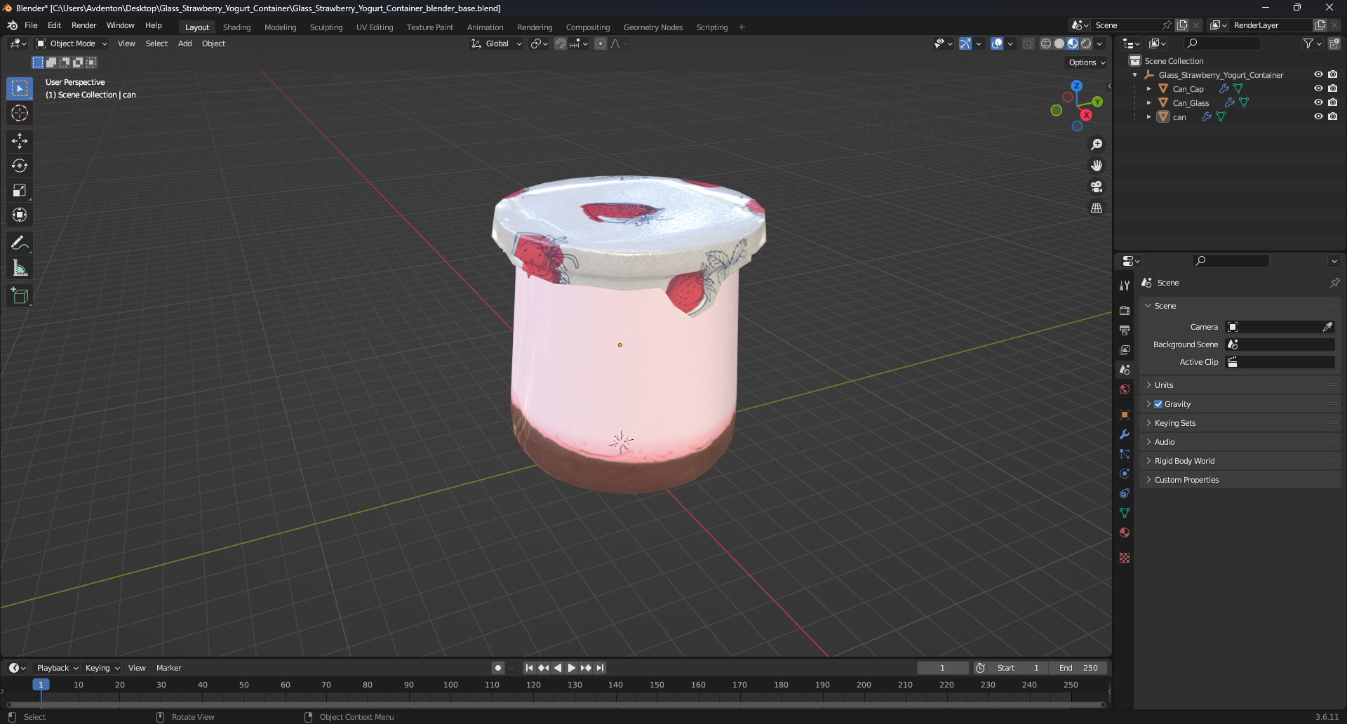 3D Glass Strawberry Yogurt Container model