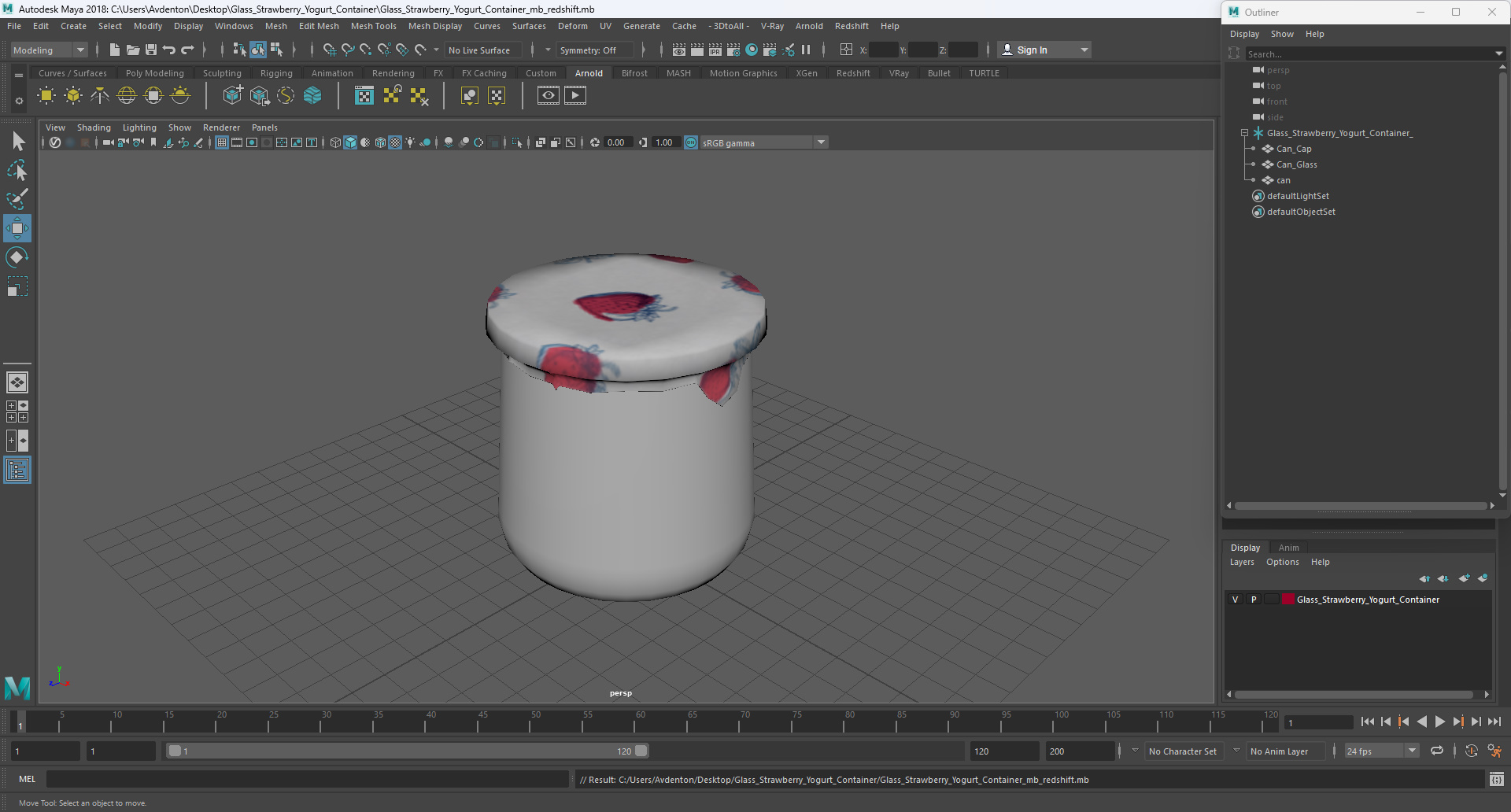 3D Glass Strawberry Yogurt Container model