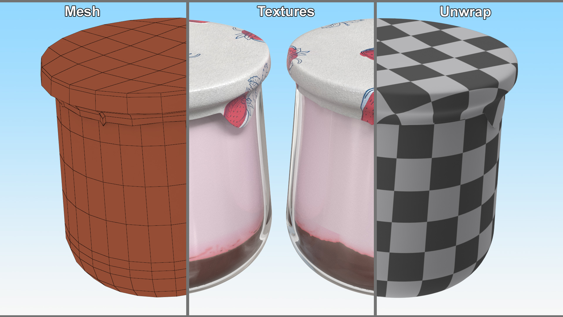 3D Glass Strawberry Yogurt Container model