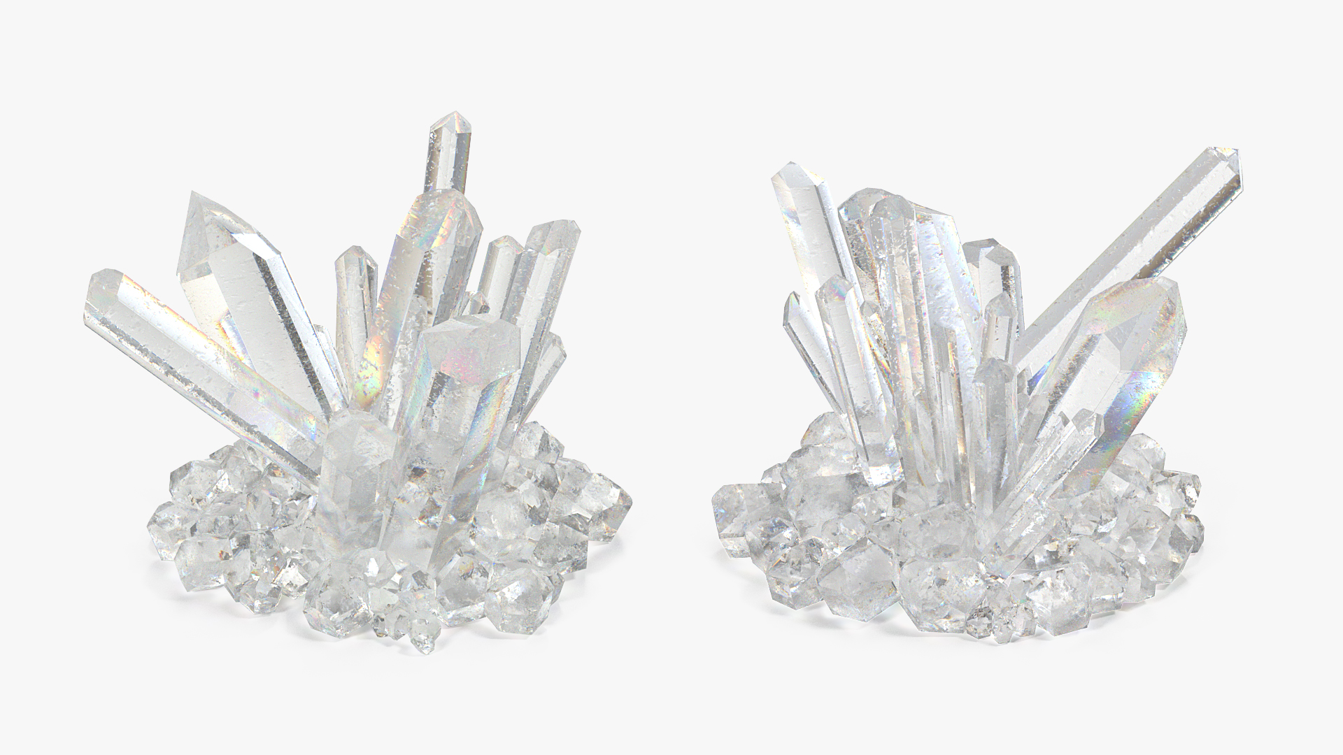 3D Clear Quartz Crystals