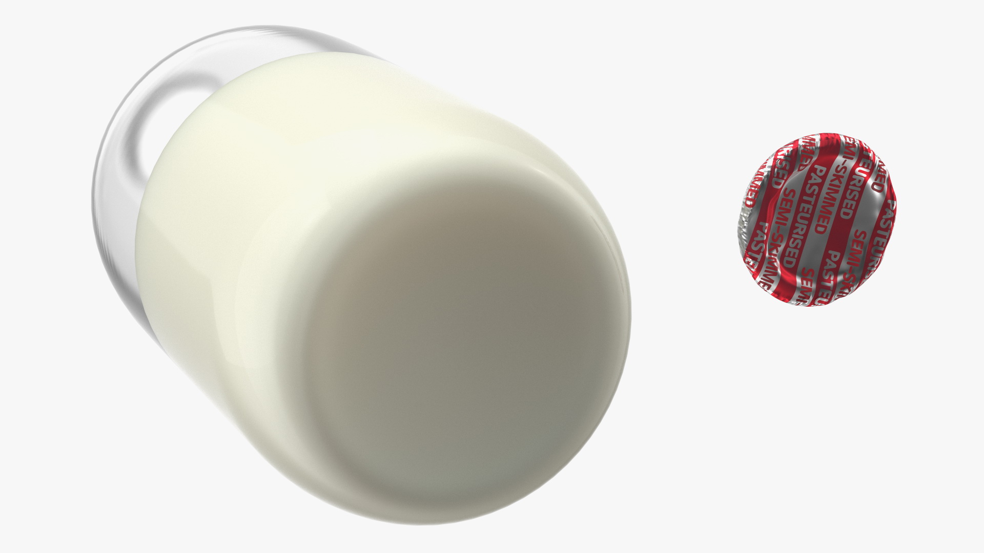 3D Opened Bottle of Semi-Skimmed Milk with Foil Cap model