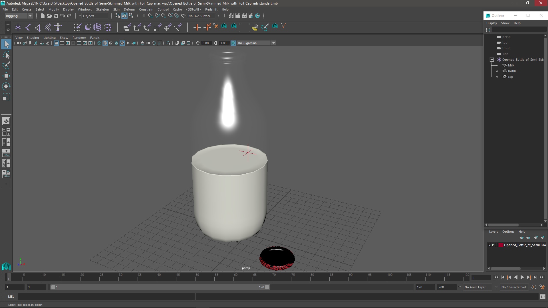 3D Opened Bottle of Semi-Skimmed Milk with Foil Cap model