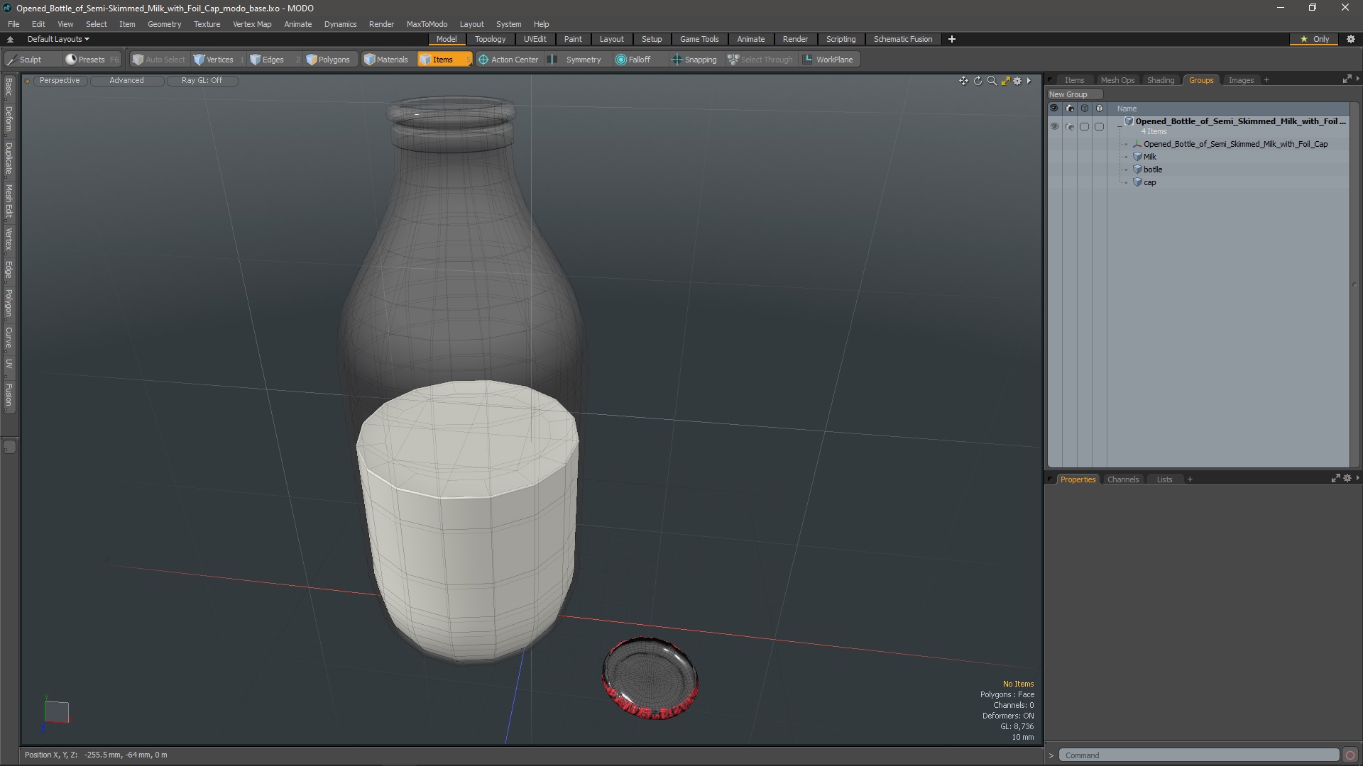 3D Opened Bottle of Semi-Skimmed Milk with Foil Cap model