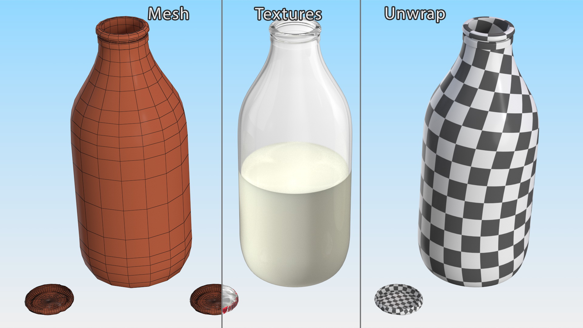 3D Opened Bottle of Semi-Skimmed Milk with Foil Cap model