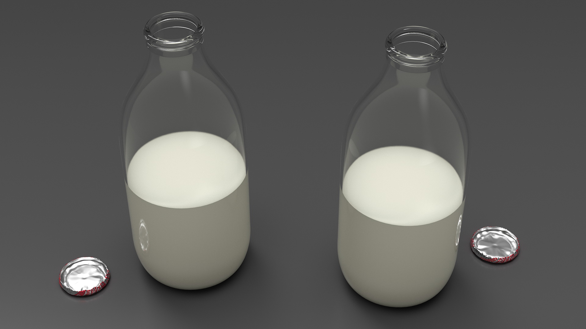 3D Opened Bottle of Semi-Skimmed Milk with Foil Cap model