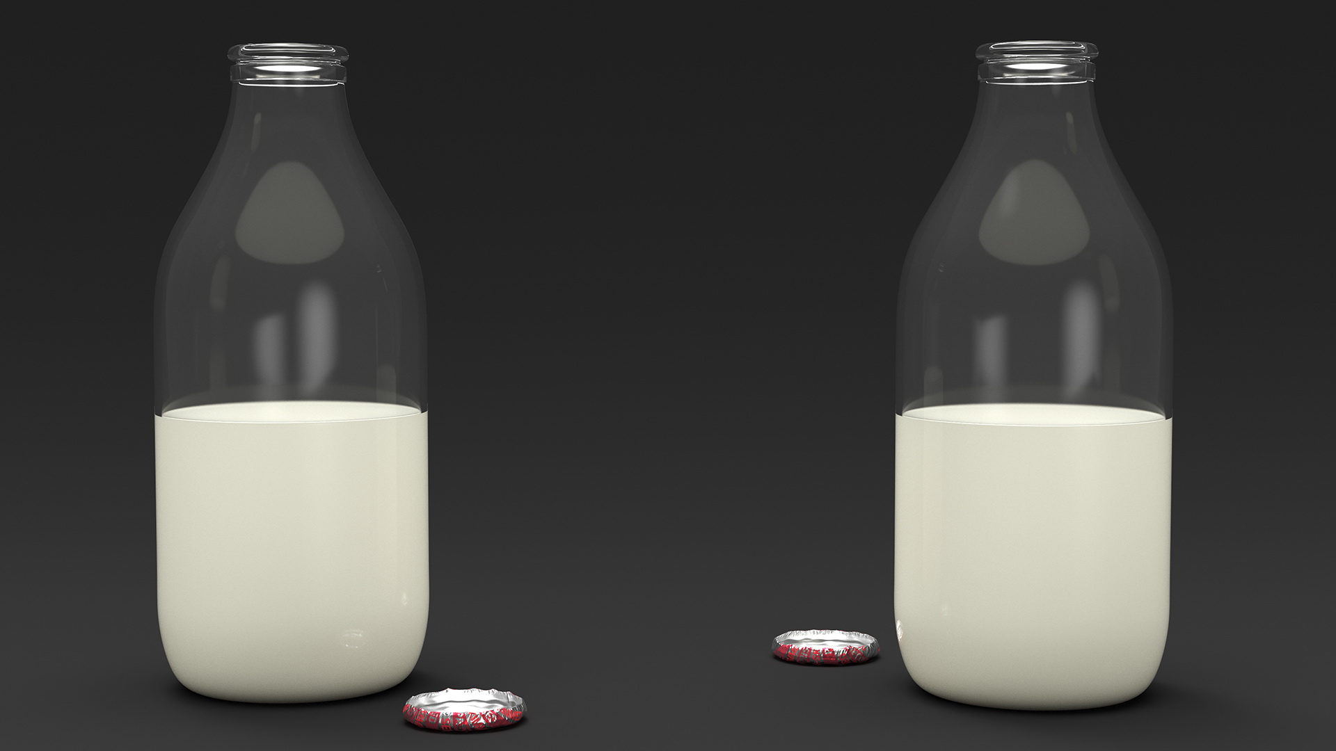 3D Opened Bottle of Semi-Skimmed Milk with Foil Cap model