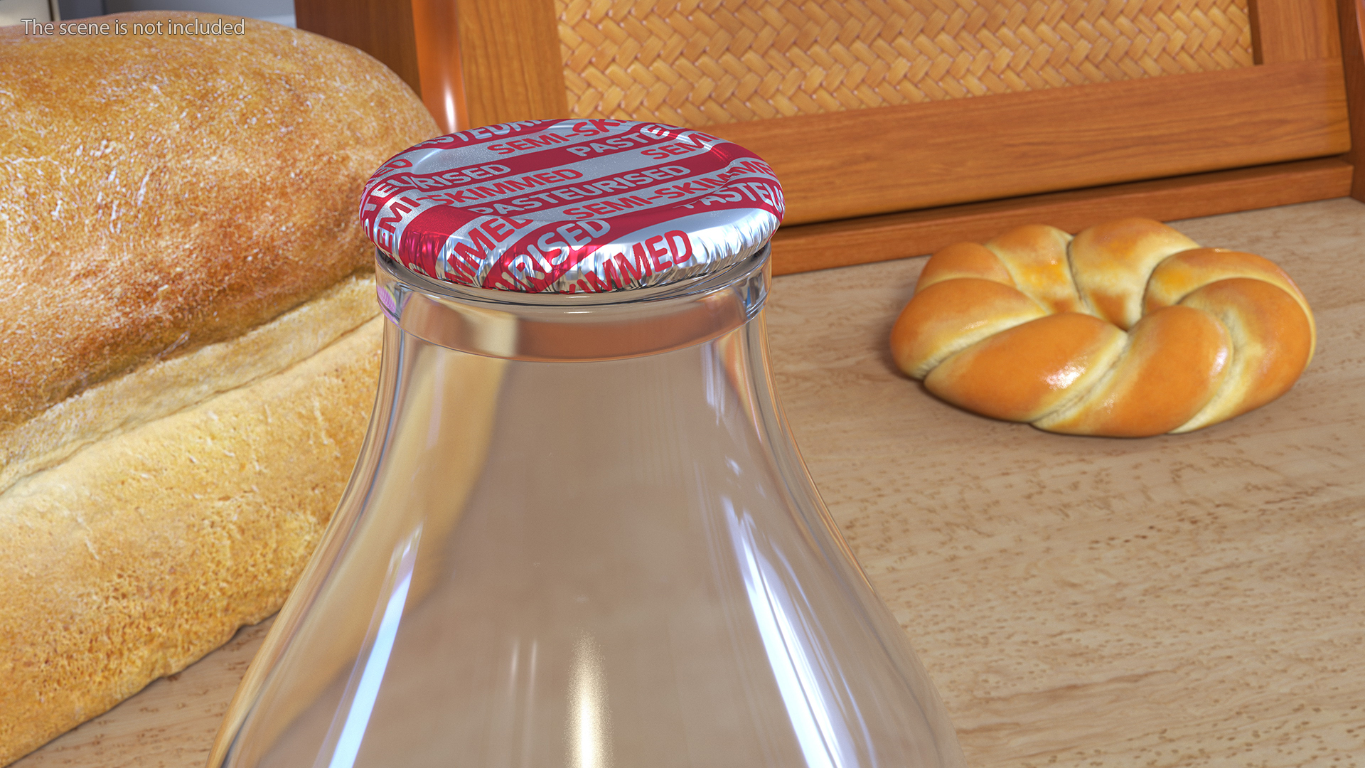 3D Opened Bottle of Semi-Skimmed Milk with Foil Cap model