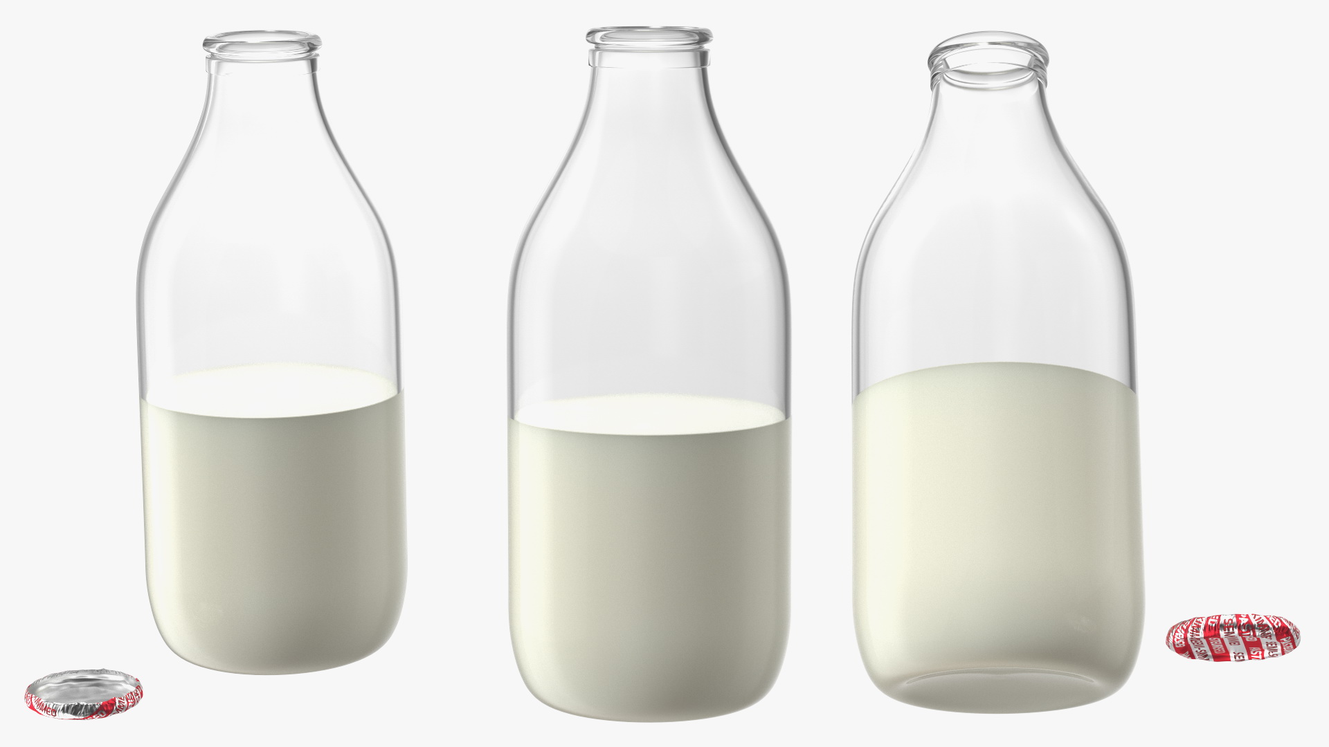 3D Opened Bottle of Semi-Skimmed Milk with Foil Cap model