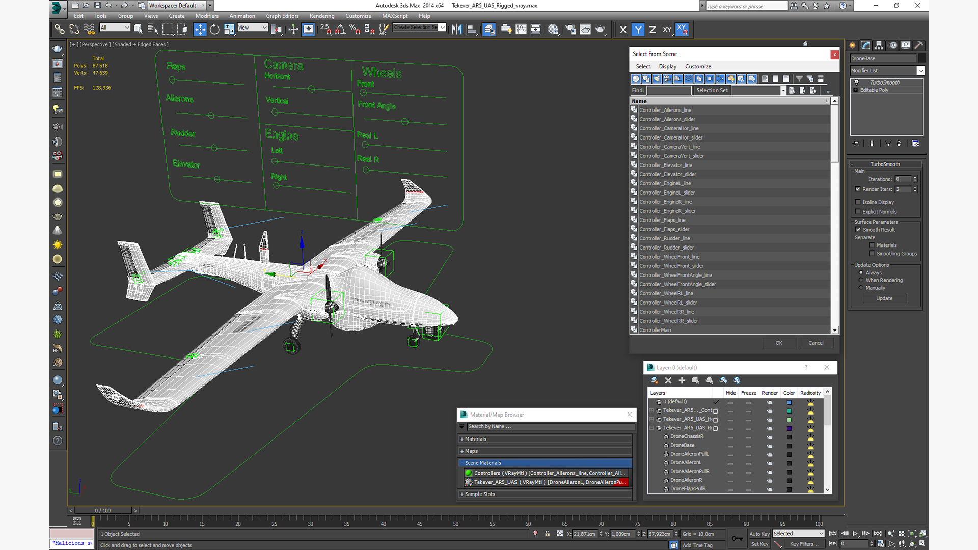 3D Tekever AR5 UAS Rigged for Maya