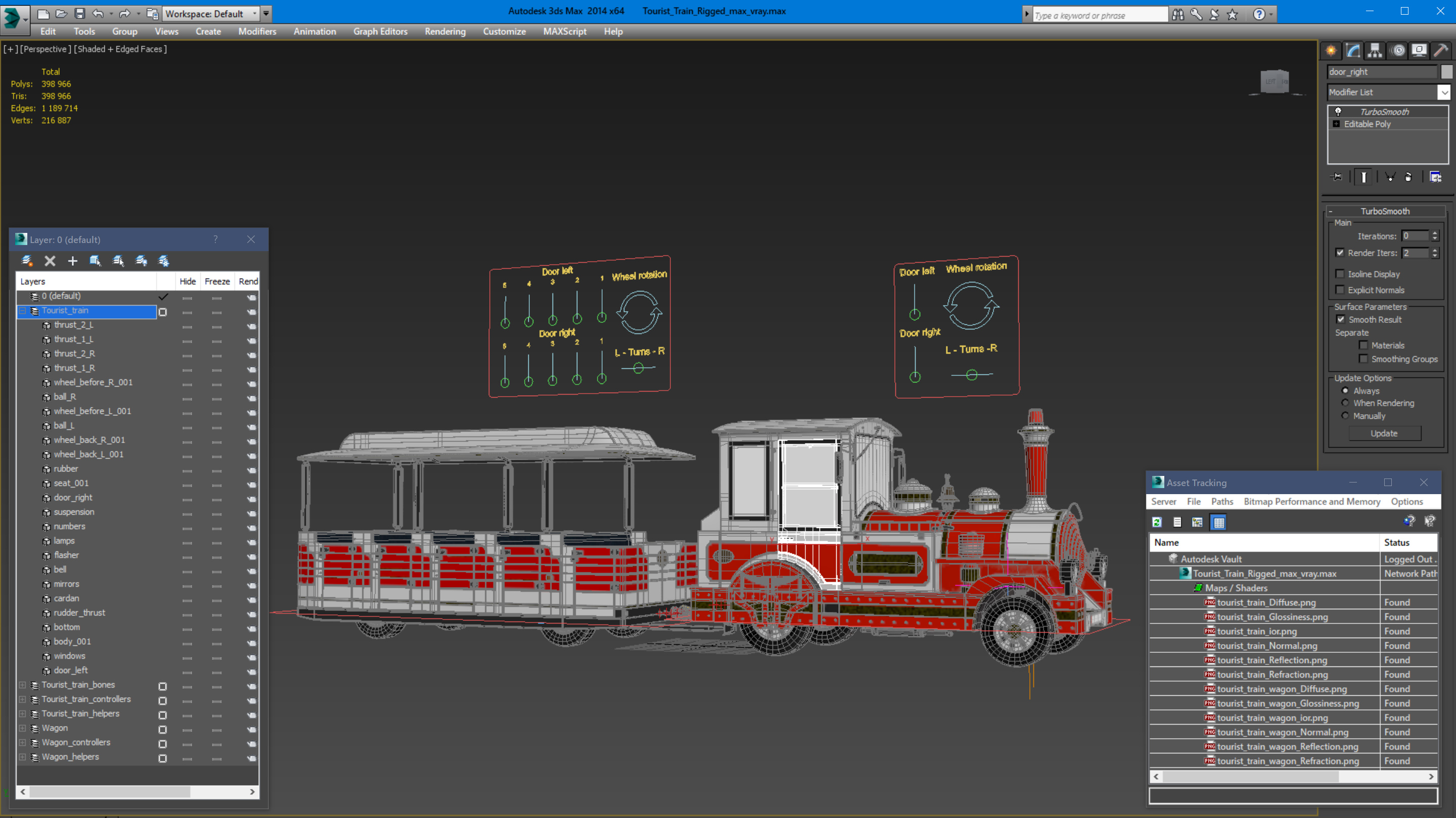 3D model Tourist Train Rigged