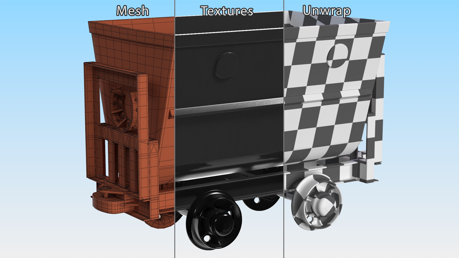 3D Mining Rail Cart Black New