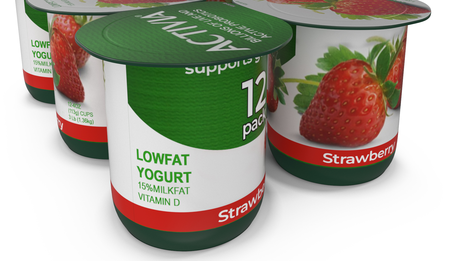 Activia Strawberry Yogurt 12 Paper Pack 3D model