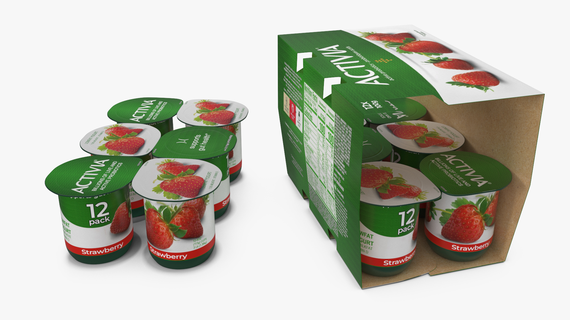 Activia Strawberry Yogurt 12 Paper Pack 3D model