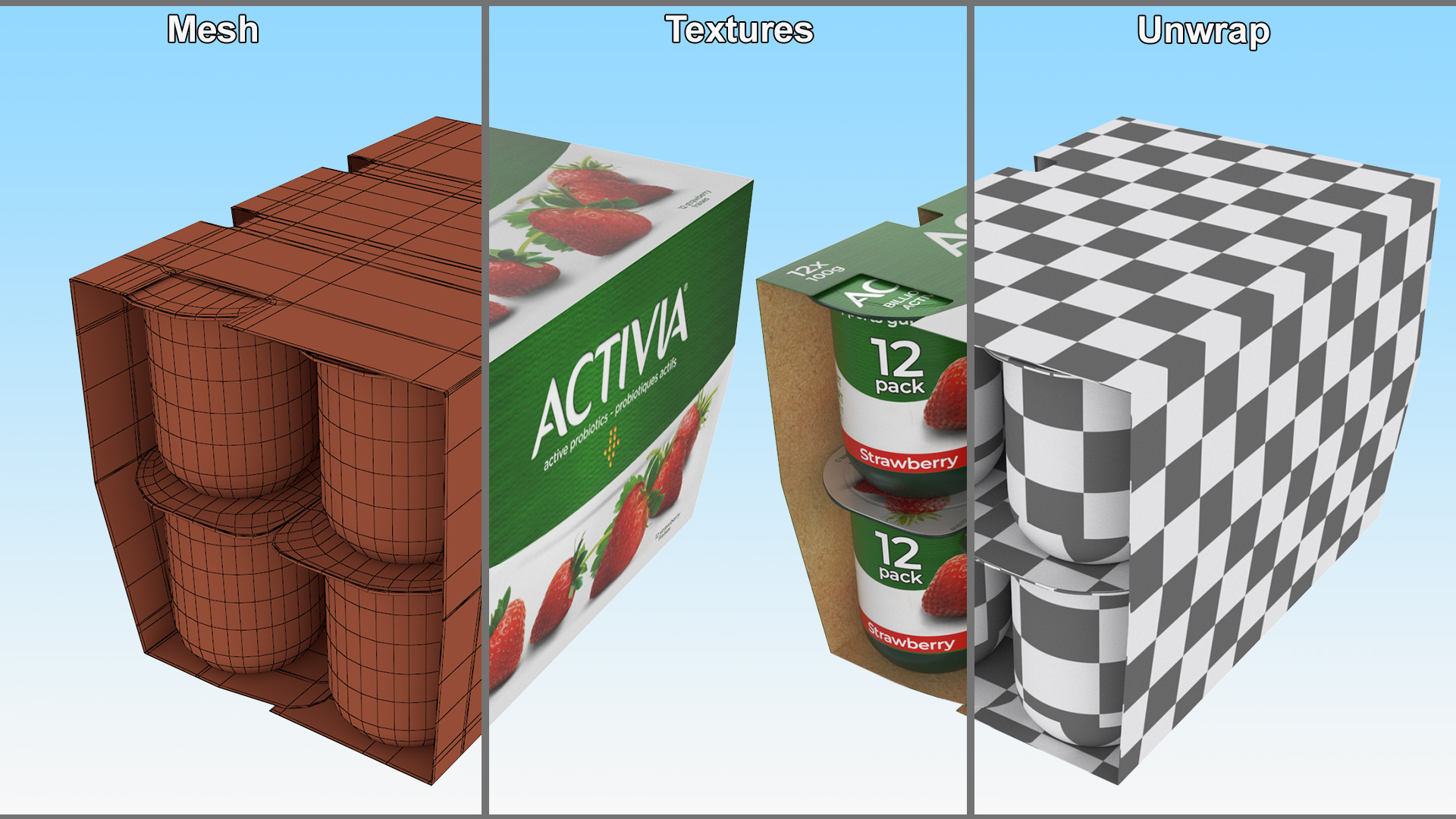 Activia Strawberry Yogurt 12 Paper Pack 3D model
