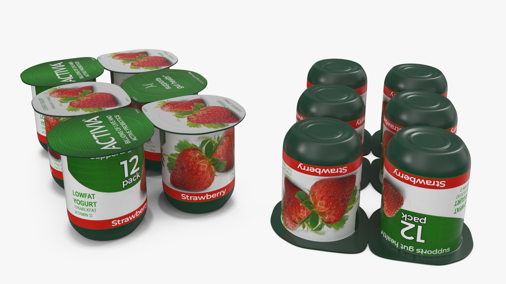Activia Strawberry Yogurt 12 Paper Pack 3D model