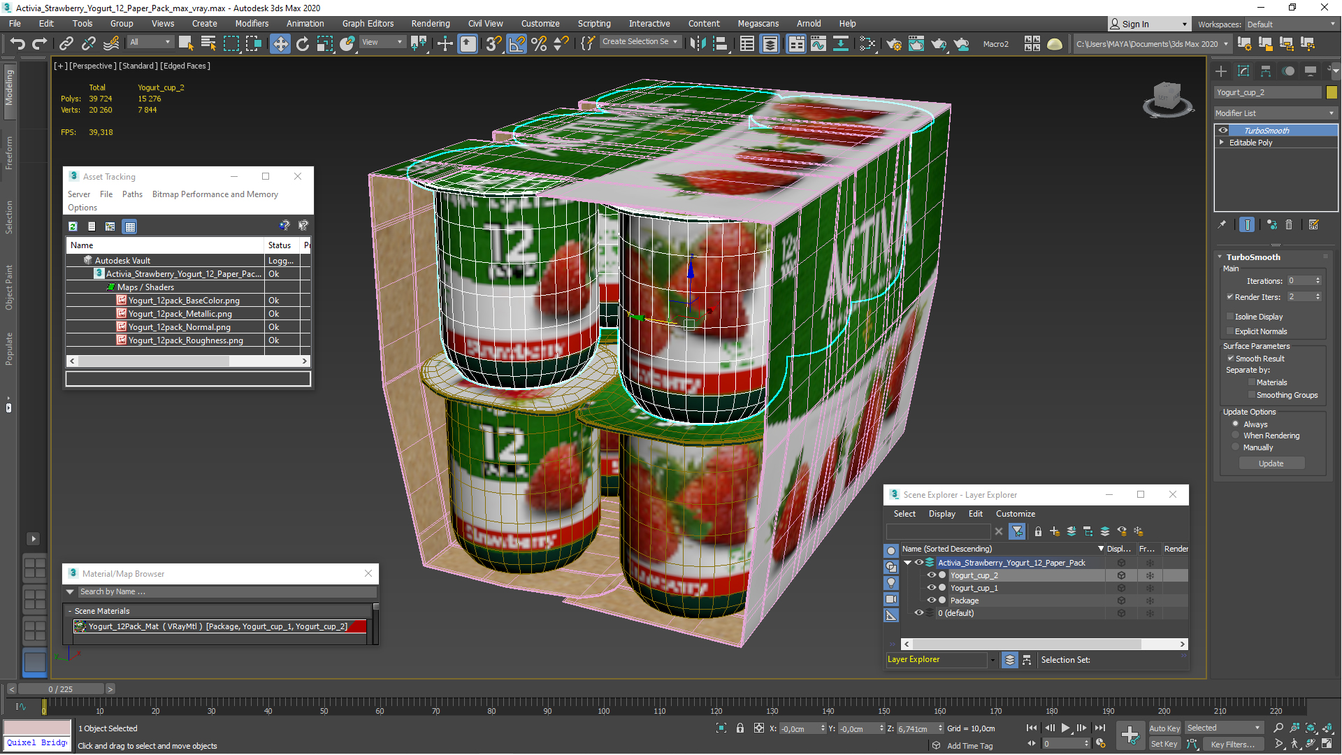 Activia Strawberry Yogurt 12 Paper Pack 3D model