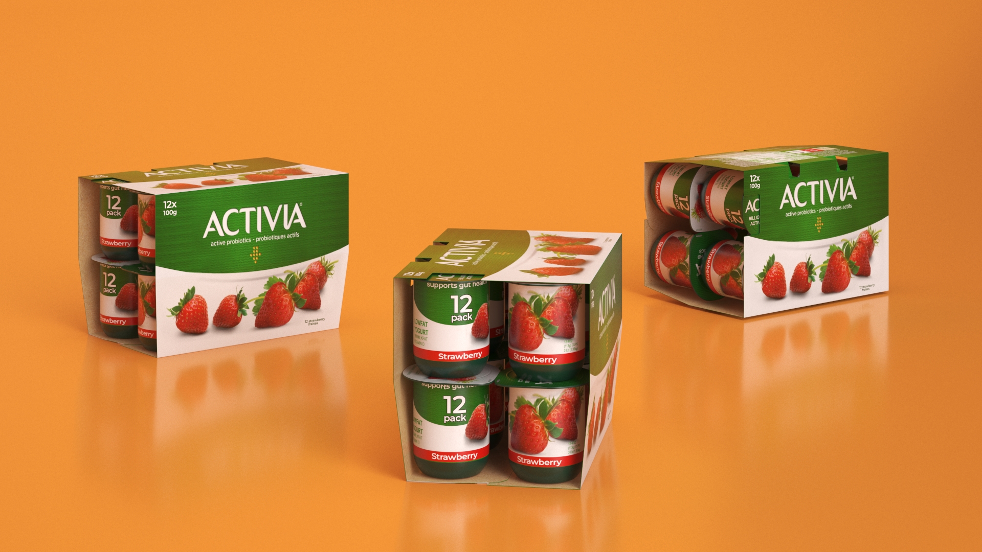 Activia Strawberry Yogurt 12 Paper Pack 3D model