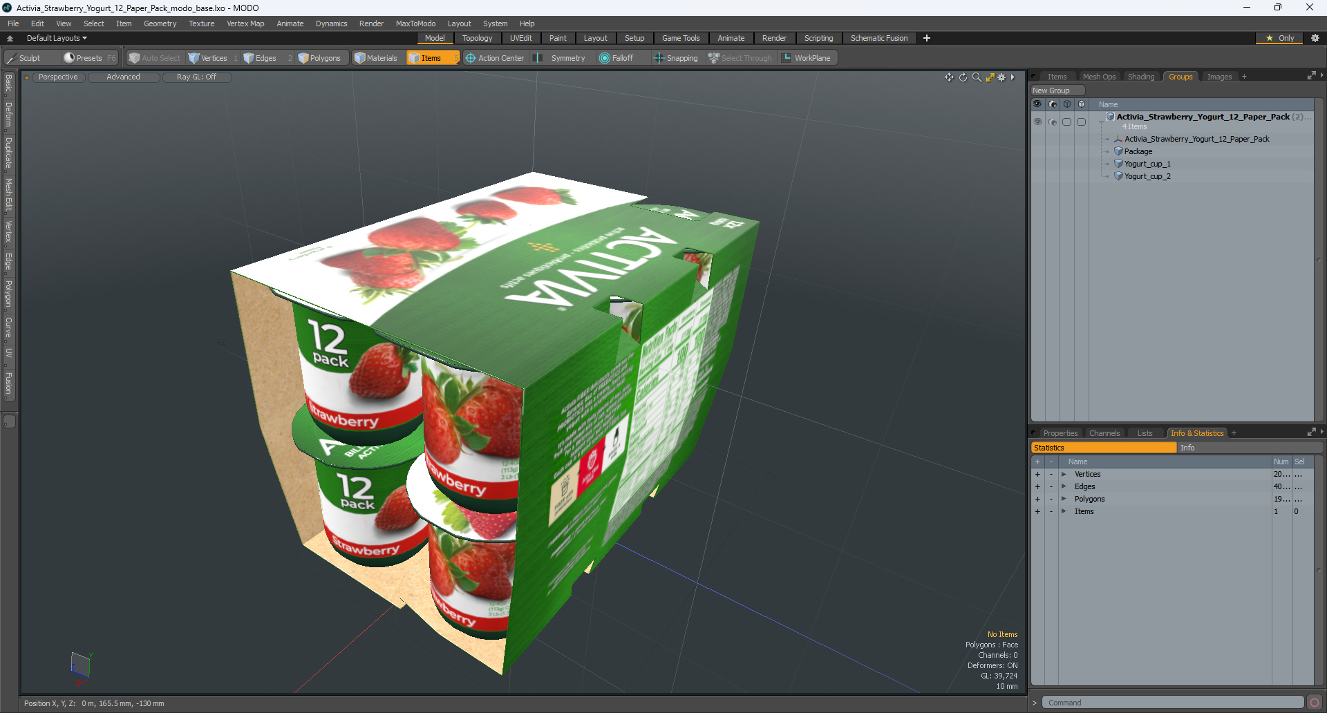 Activia Strawberry Yogurt 12 Paper Pack 3D model