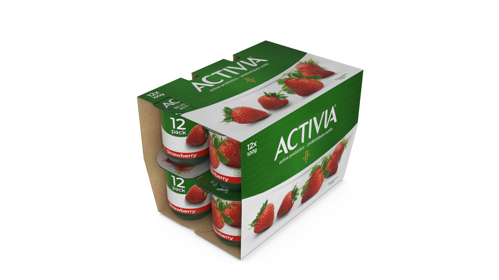 Activia Strawberry Yogurt 12 Paper Pack 3D model