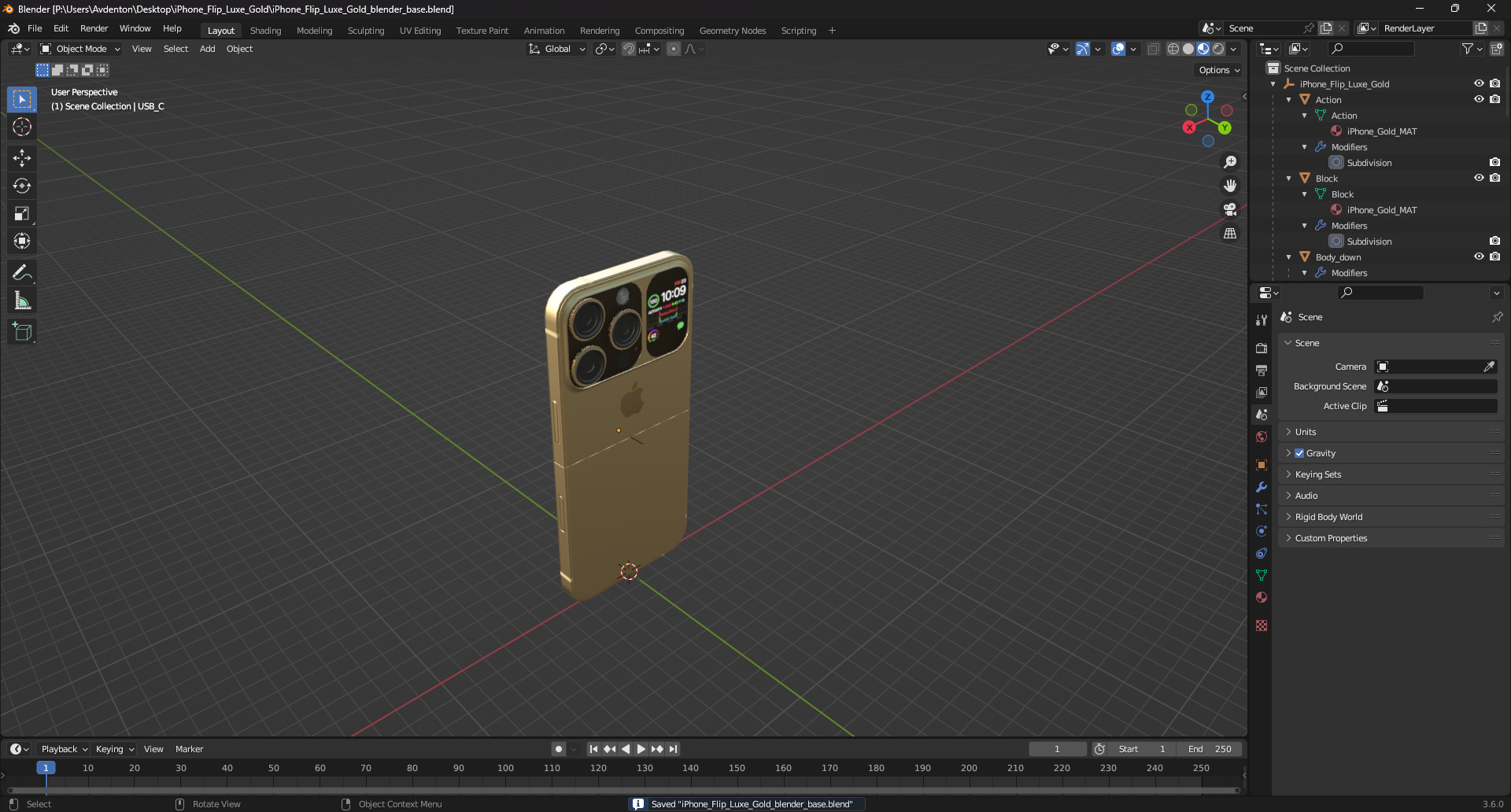 3D iPhone Flip Luxe Gold