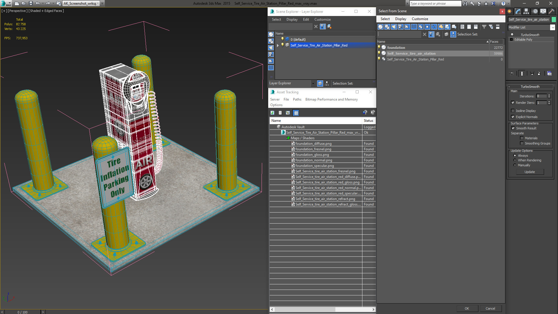 3D model Self Service Tire Air Station Pillar Red