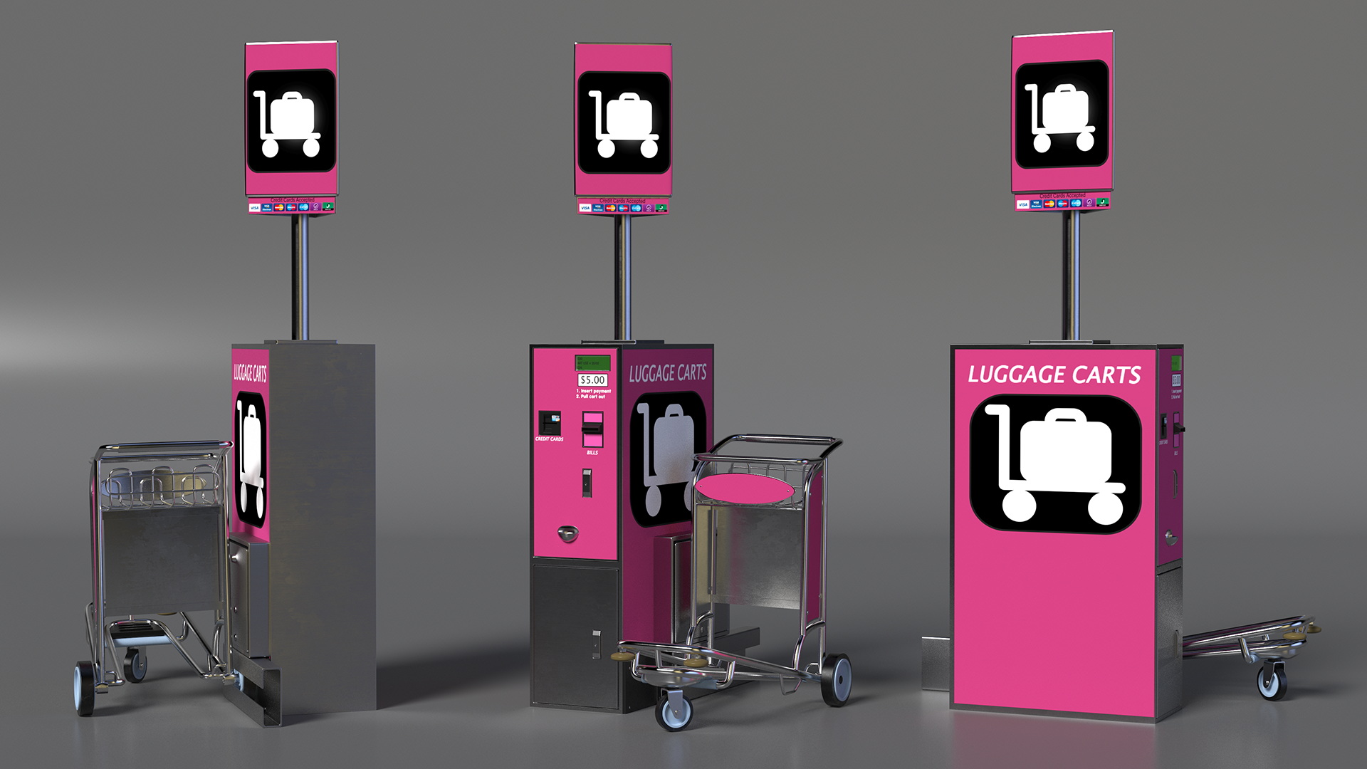 3D Airport Luggage Carts Management Equipment with Carts model