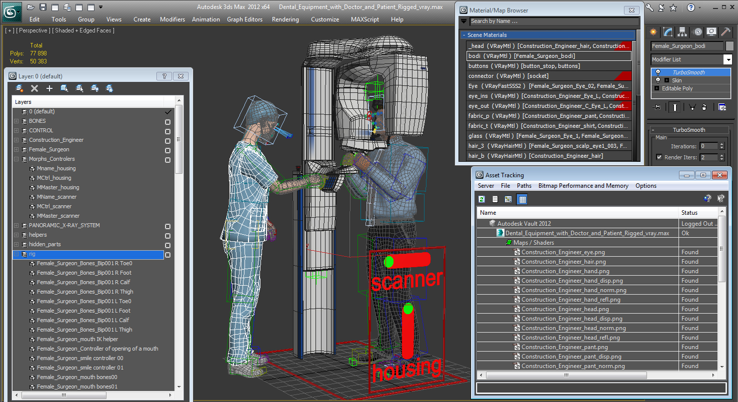 3D model Dental X Ray Scaner with Doctor and Patient Rigged
