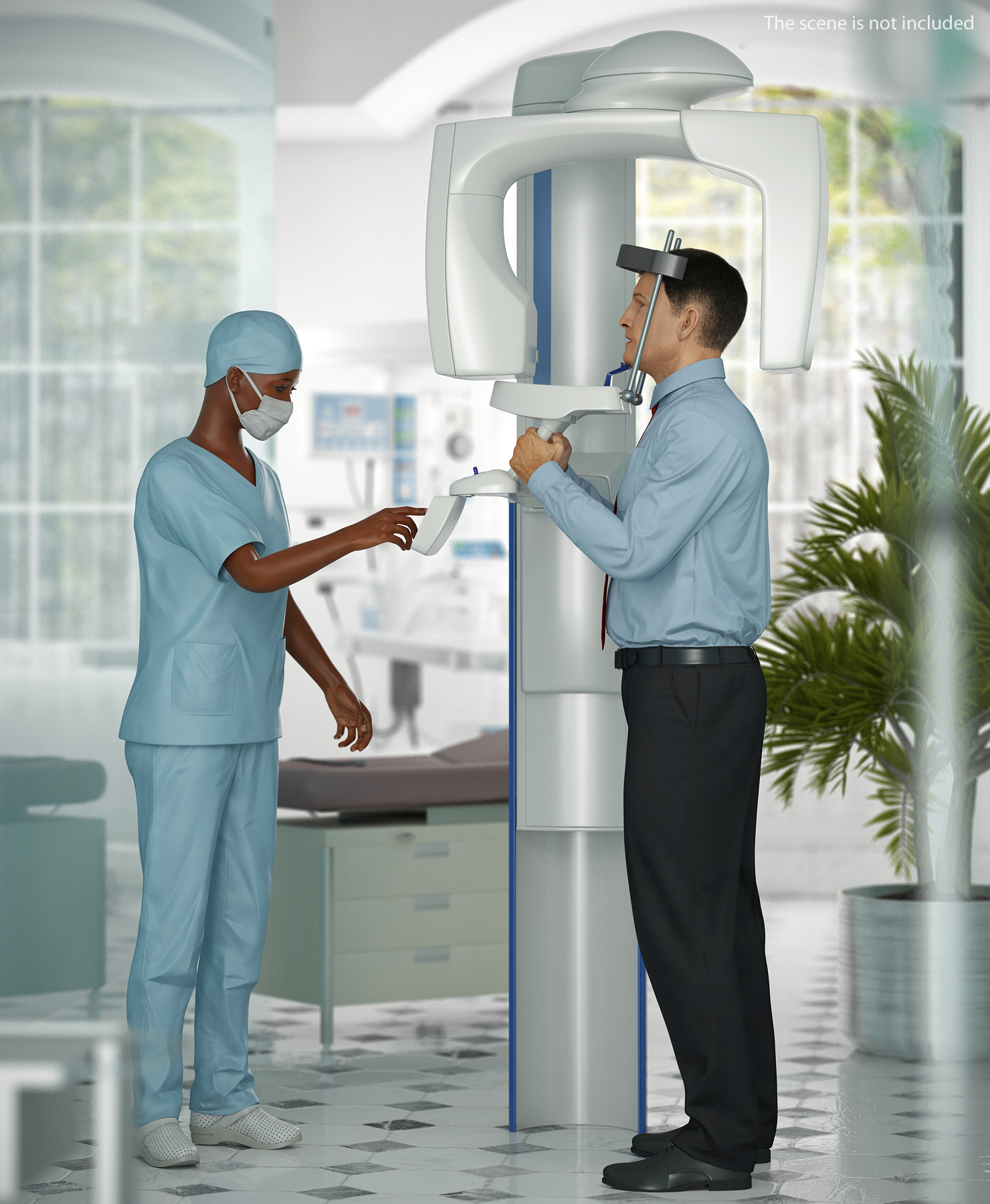 3D model Dental X Ray Scaner with Doctor and Patient Rigged