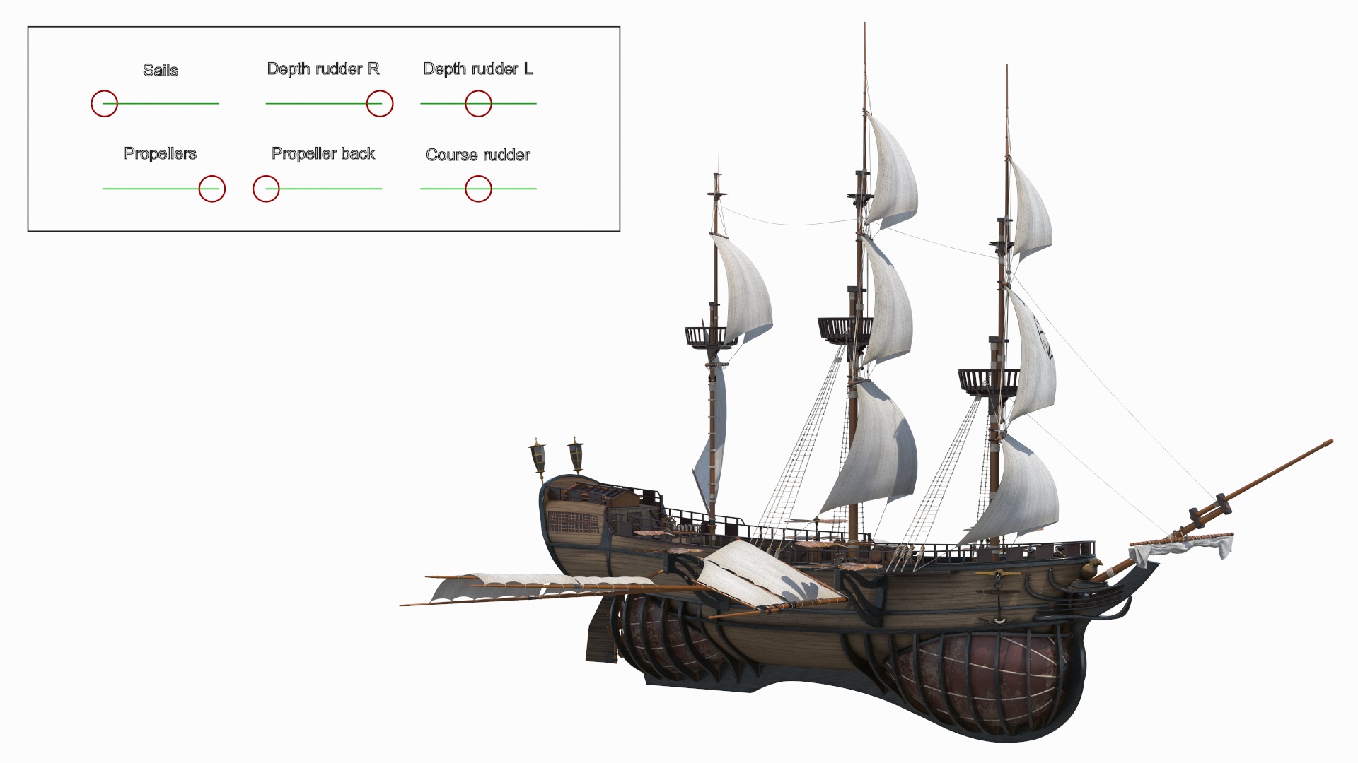 Fantasy Flying Sailing Ship Rigged 3D model