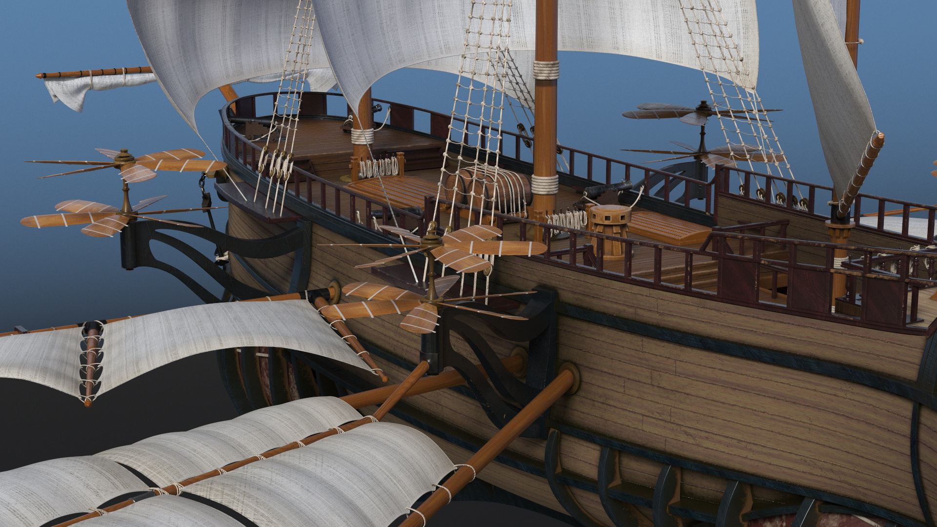 Fantasy Flying Sailing Ship Rigged 3D model