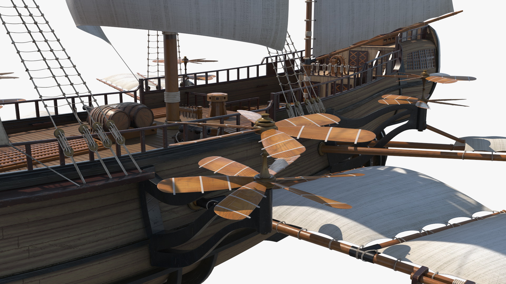 Fantasy Flying Sailing Ship Rigged 3D model